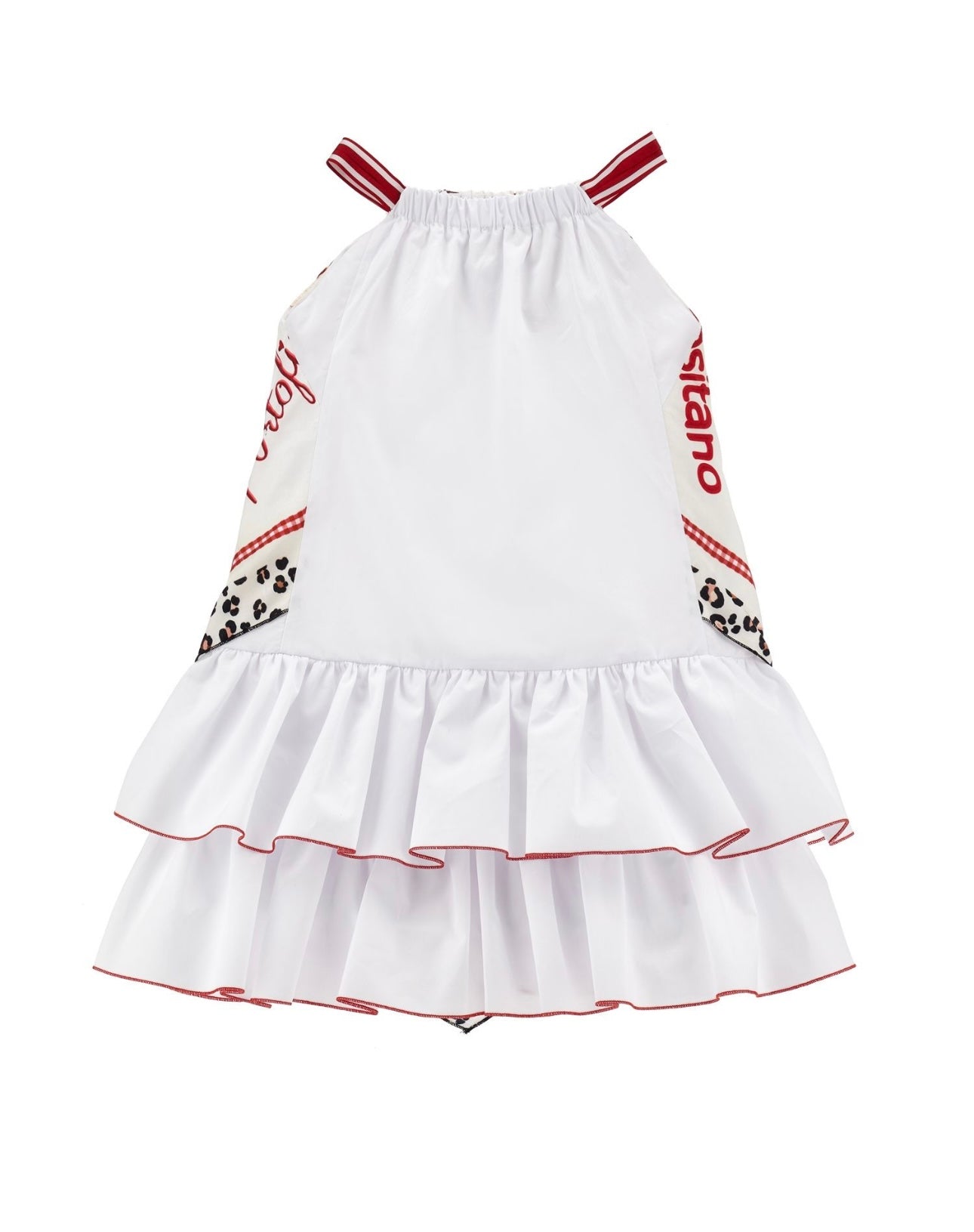 Monnalisa white & red leopard detail scarf frilled dress