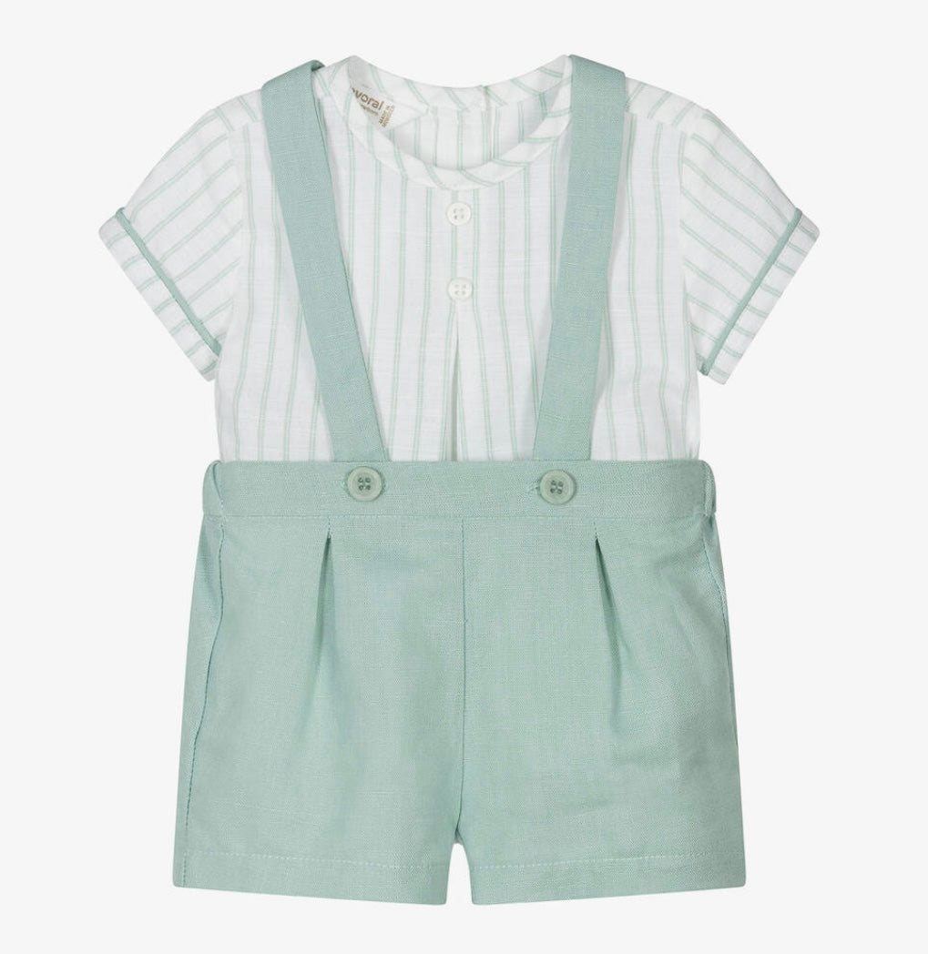 Mayoral mint green 2 piece dungaree set