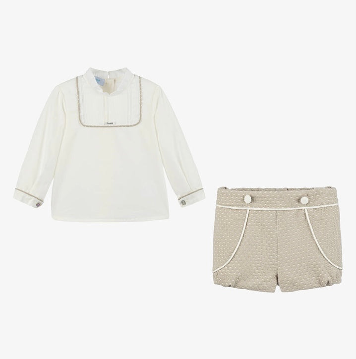 Foque boys Ivory & Beige Cotton Shorts Set