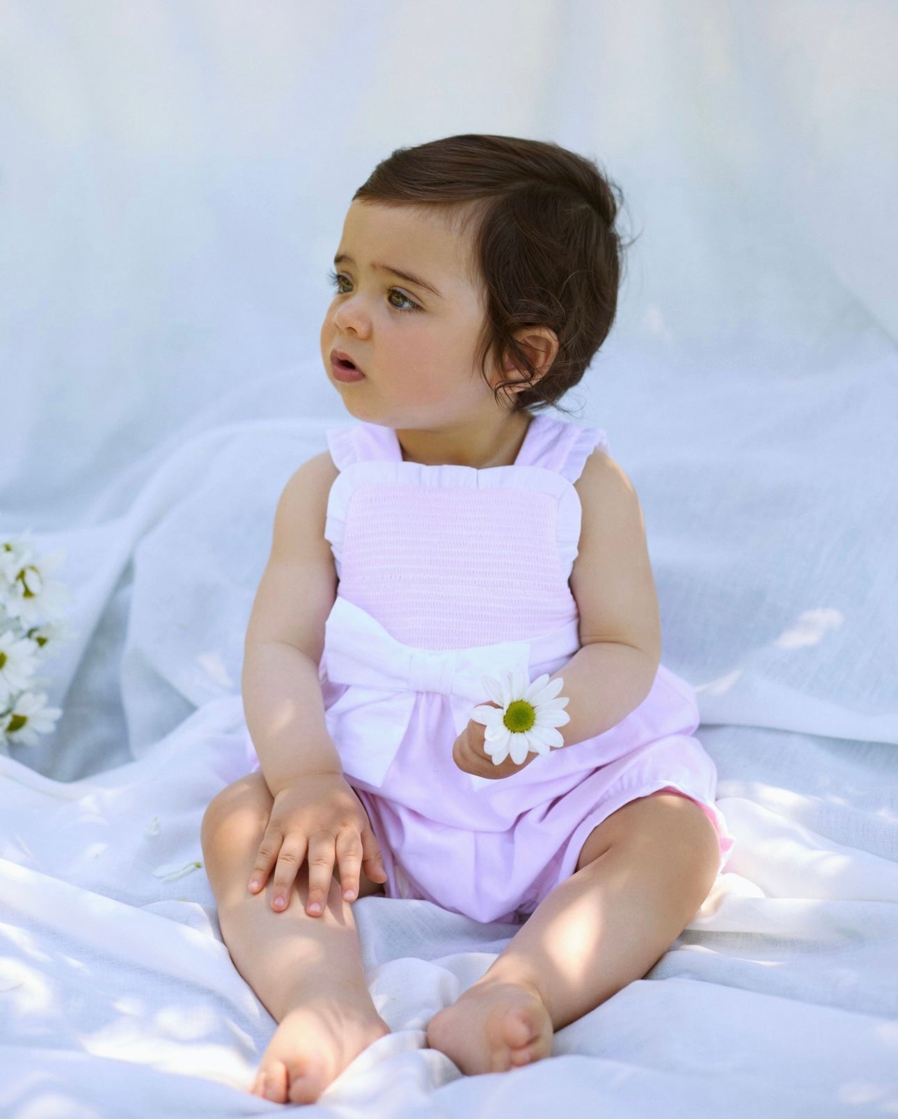 Deolinda girls pink & white bow romper