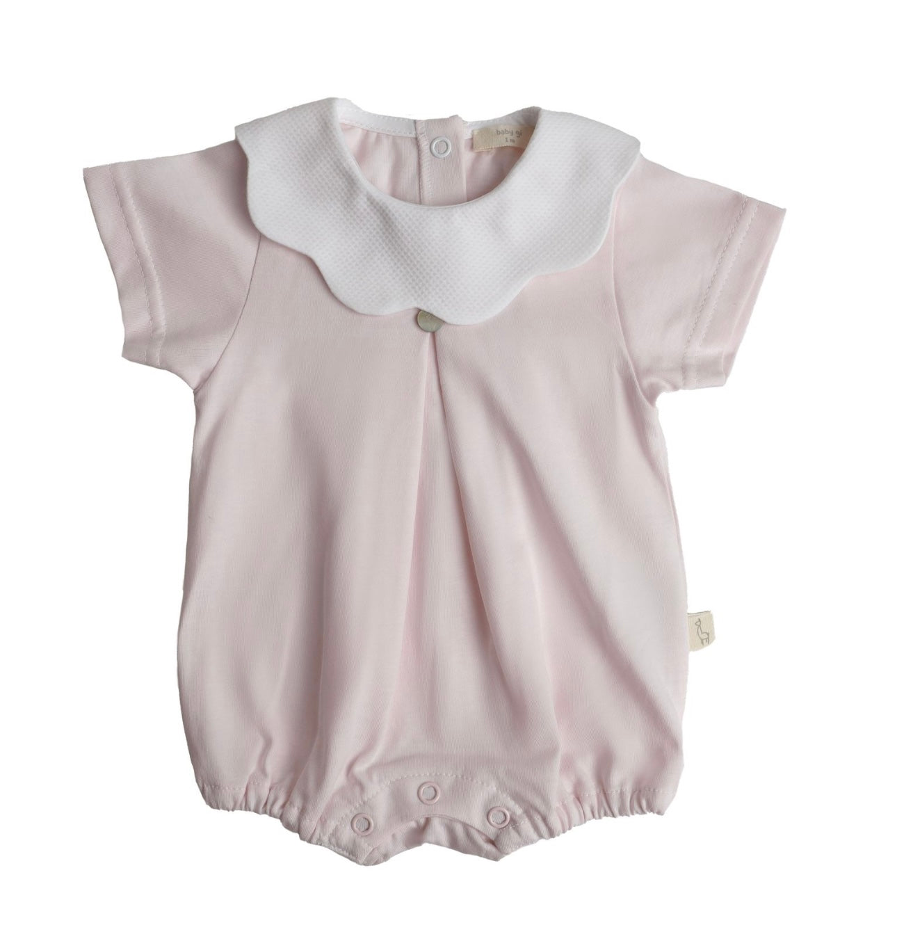 Baby Gi pink & white scalloped cotton romper