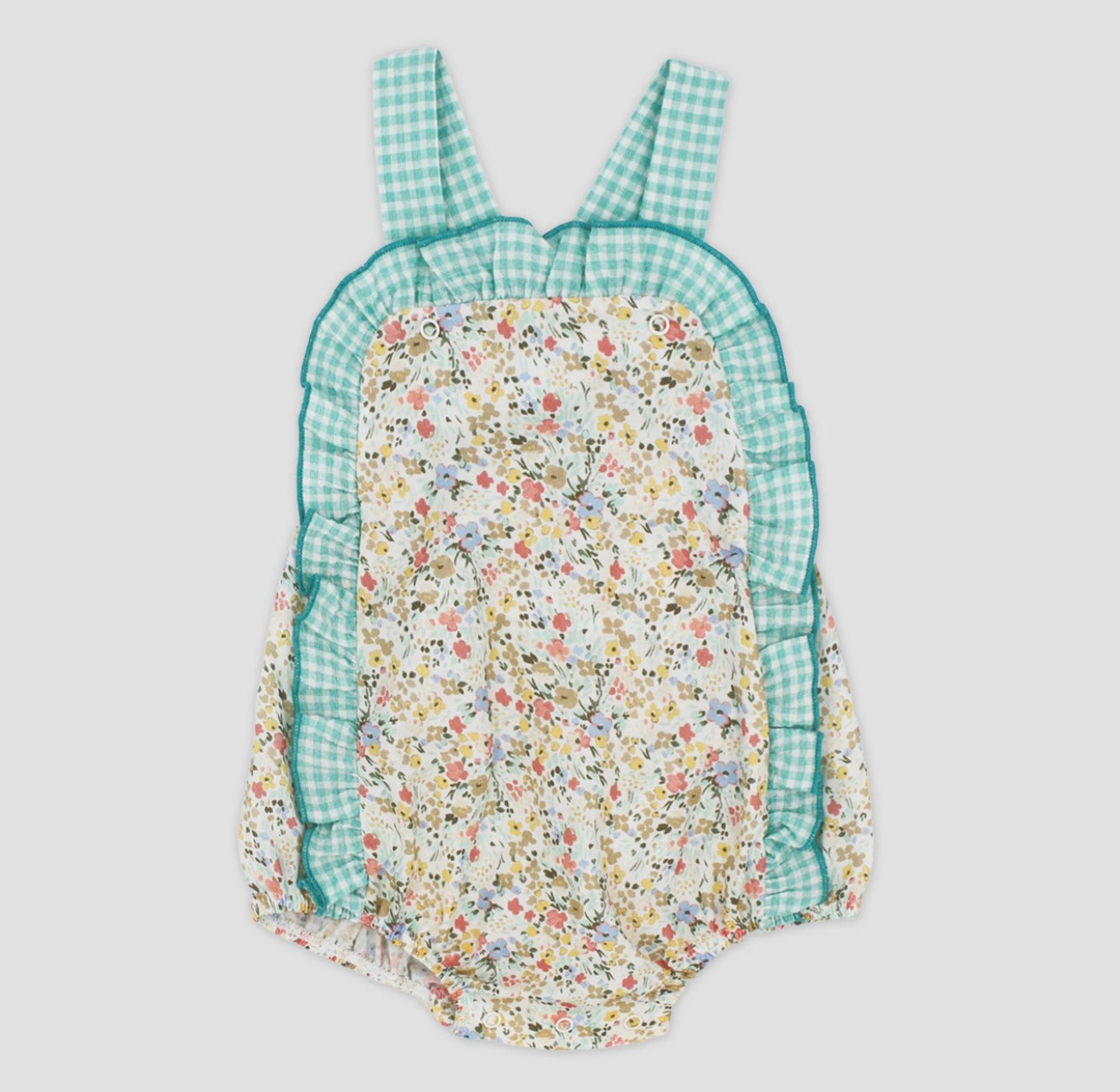 Rapife green & yellow floral frilled romper