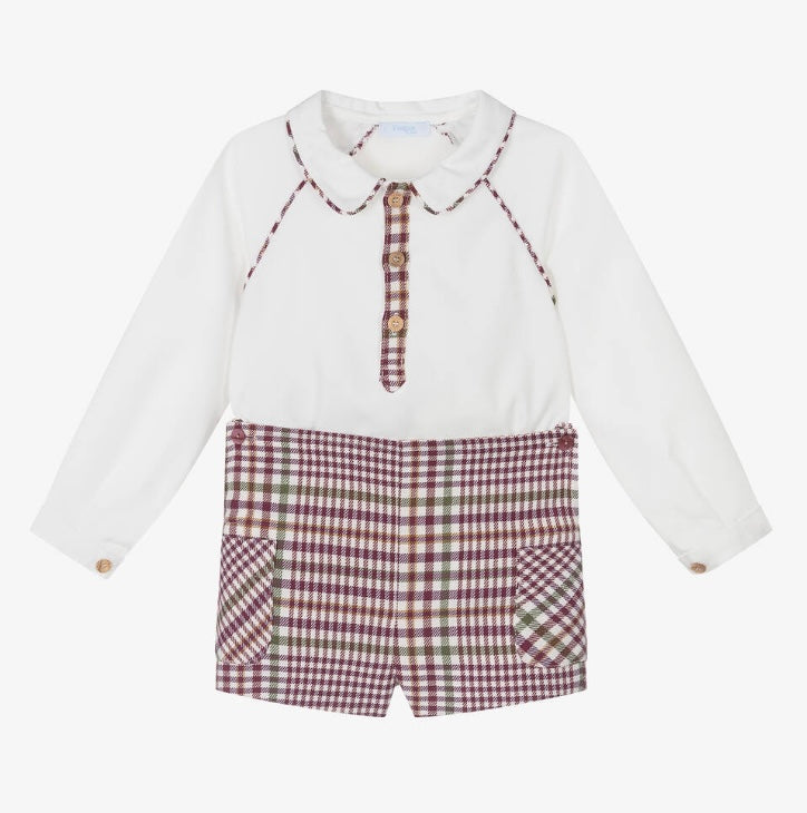 Foque boys burgundy check short set