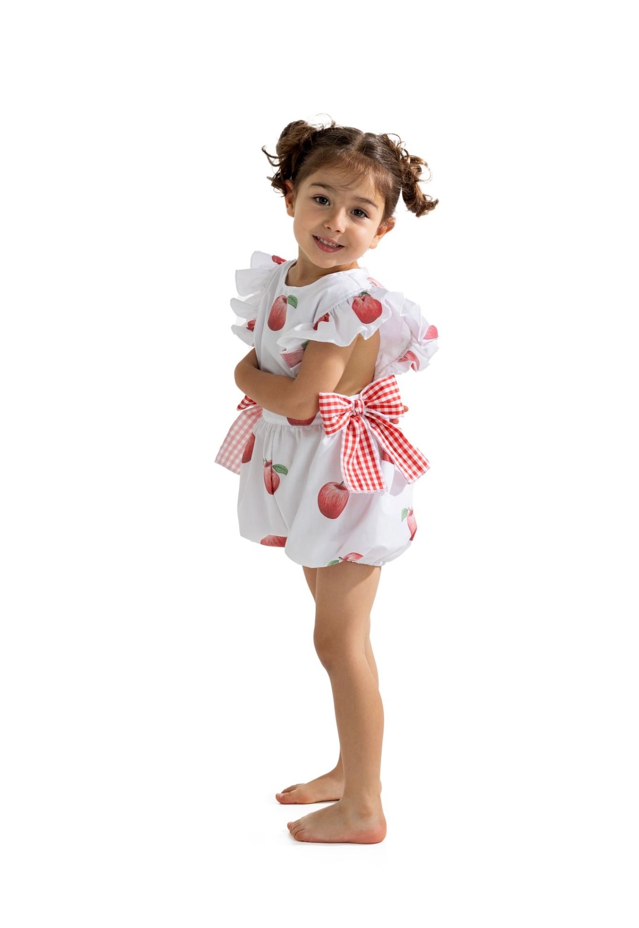 Meia pata apple print bow playsuit