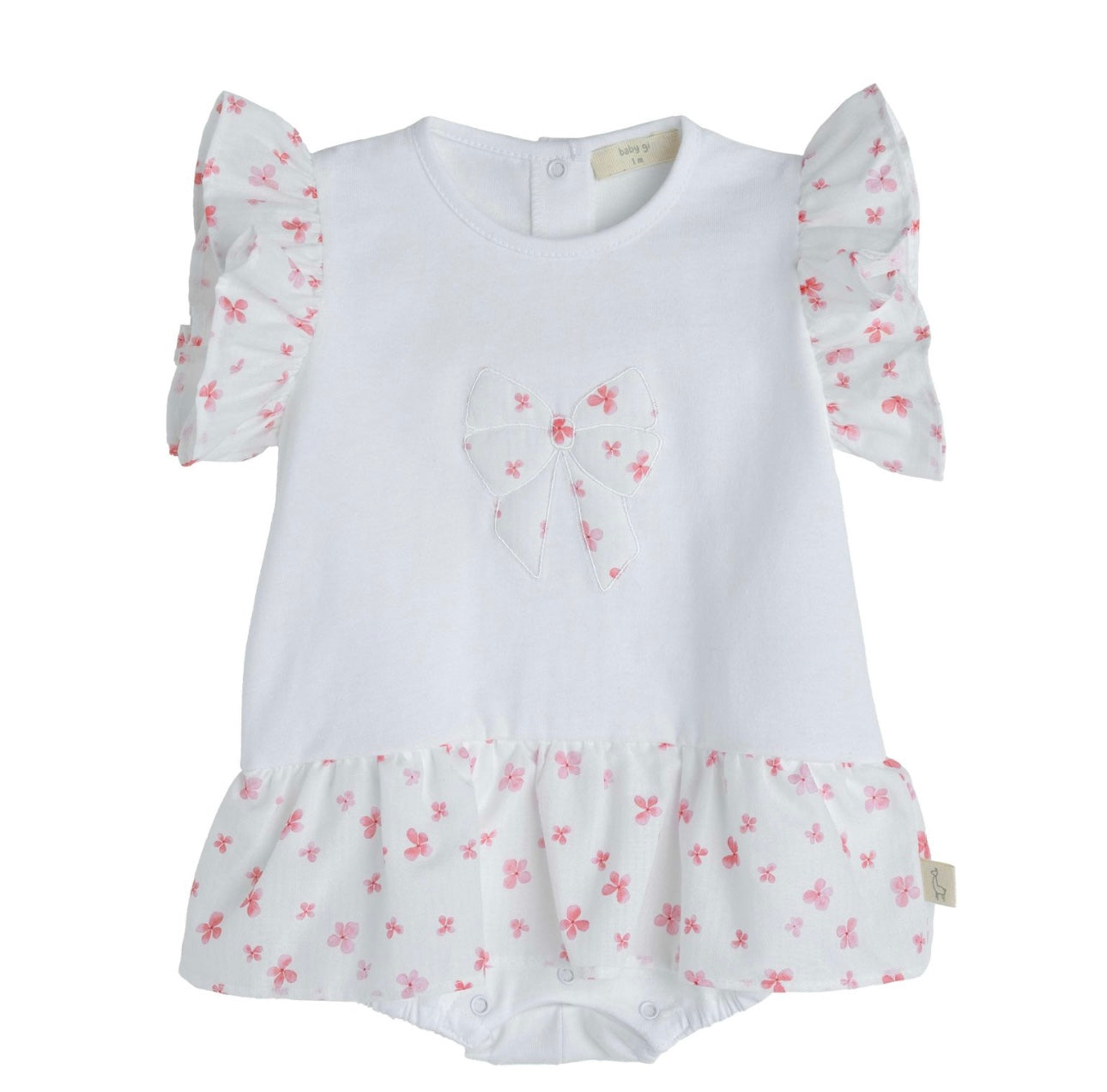 Baby Gi white & pink floral frilled romper