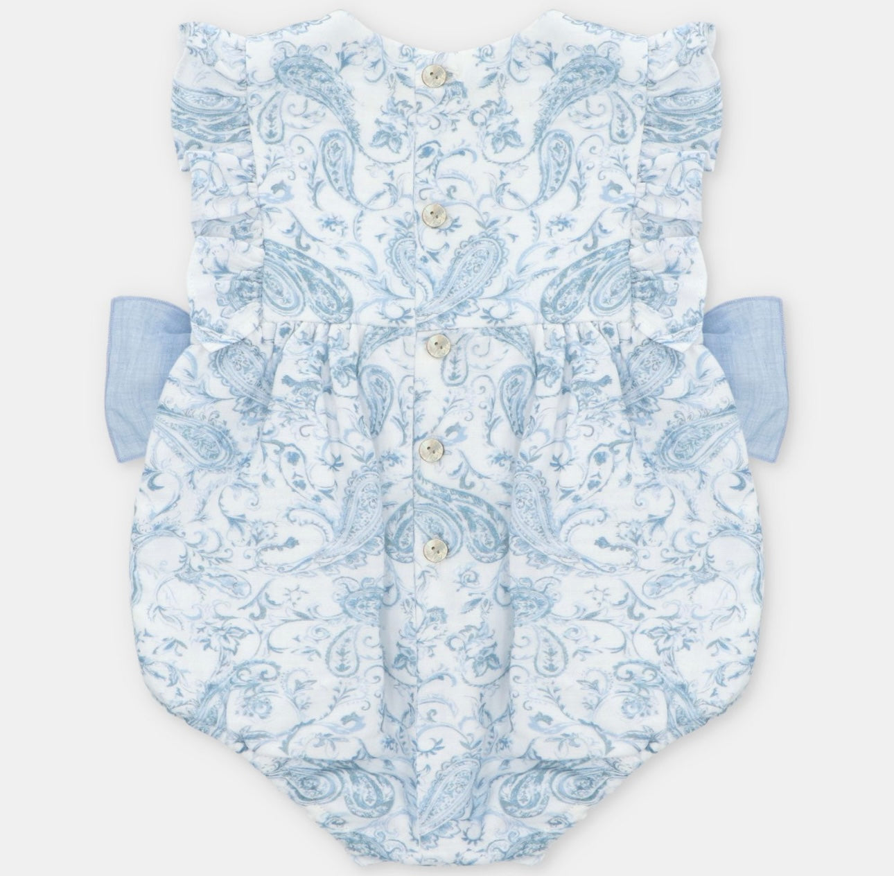 Martin Aranda blue & white paisley bow detail romper