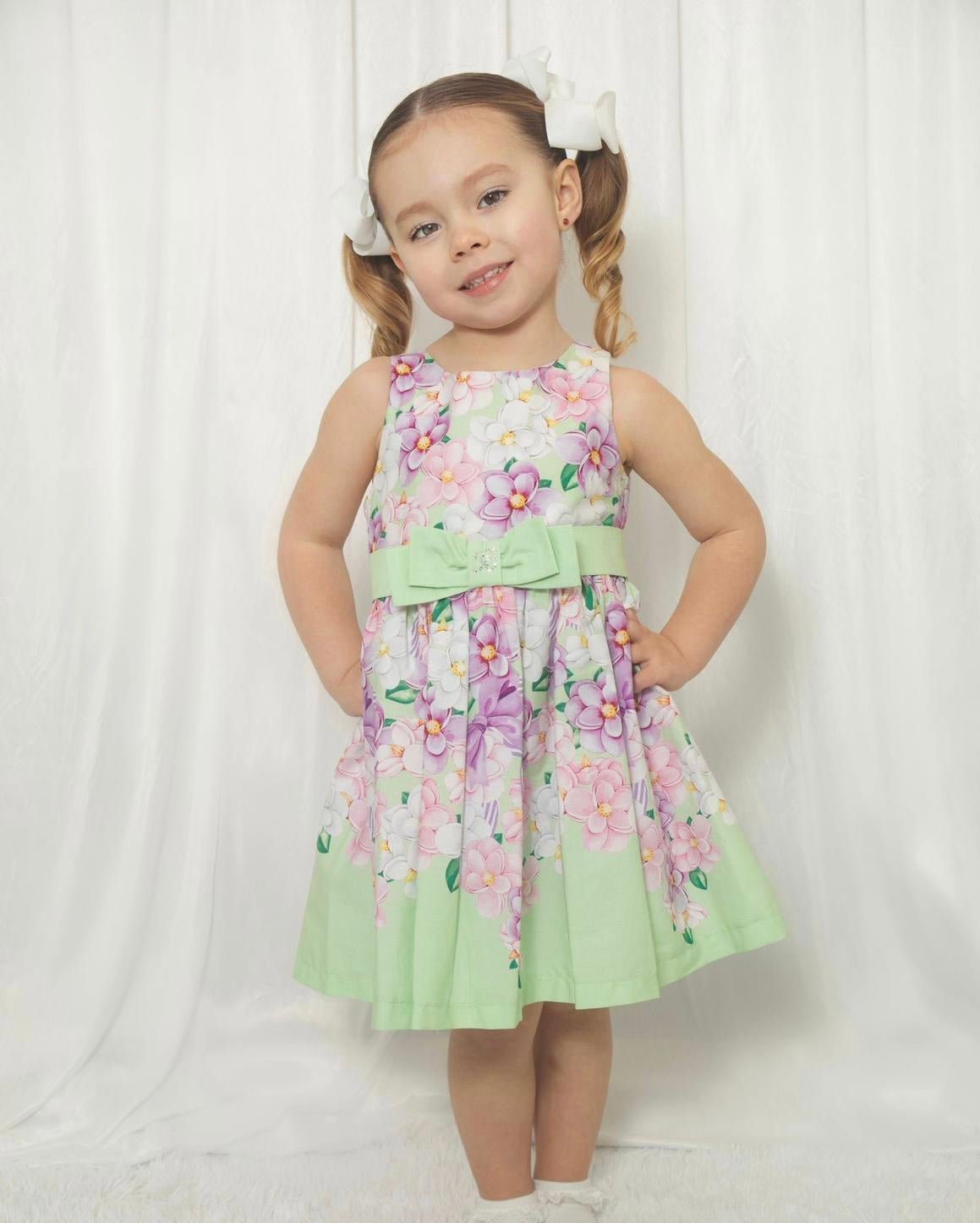 Balloon chic girls green flower print dress