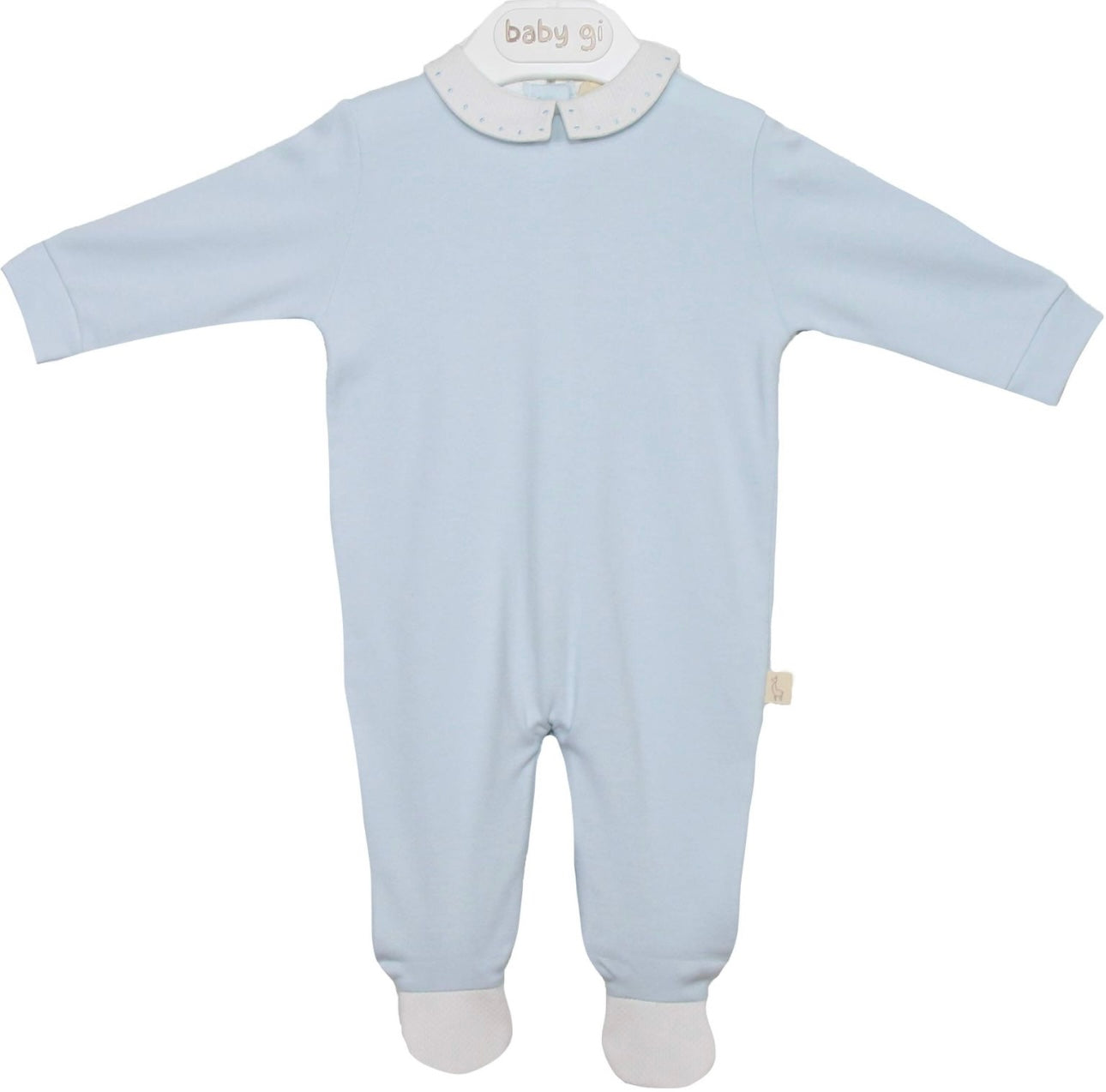 Baby Gi blue & white dotted collar cotton babygrow