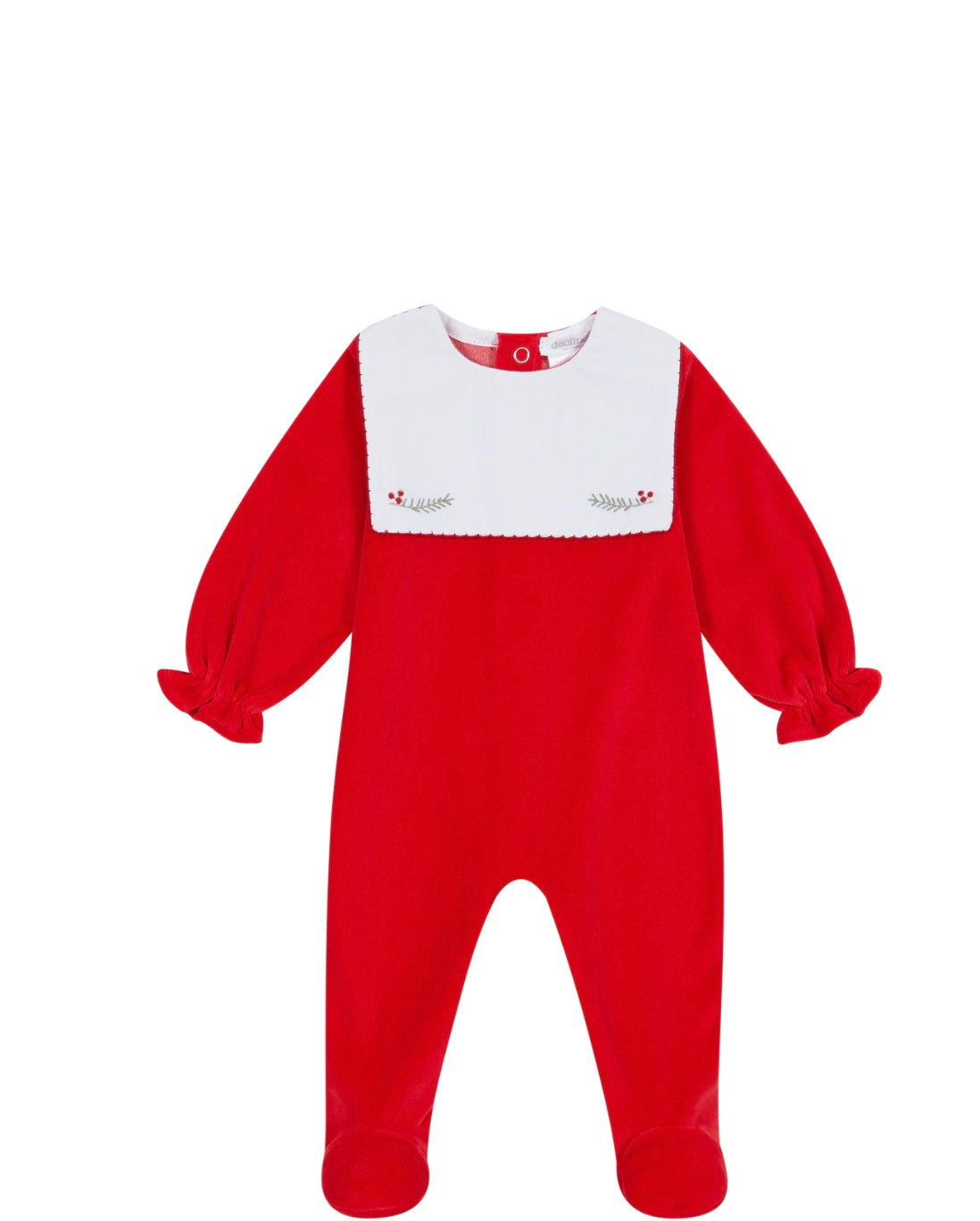 Deolinda red velour holly baby grow