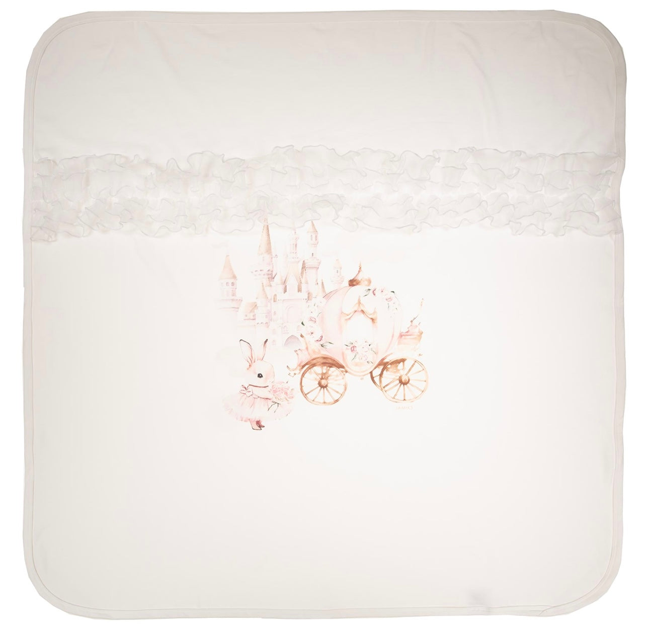 Jamiks white & pink horse and carriage tulle frilled blanket