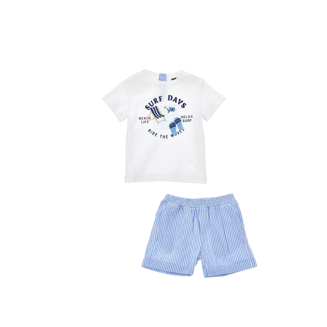 Monnalisa blue & white ‘surf days’ T-shirt and shorts set