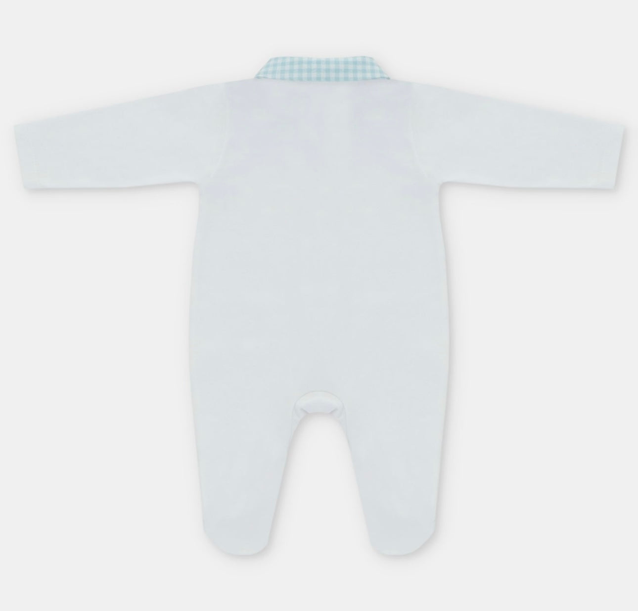 Martin Aranda boys aqua gingham & white babygrow