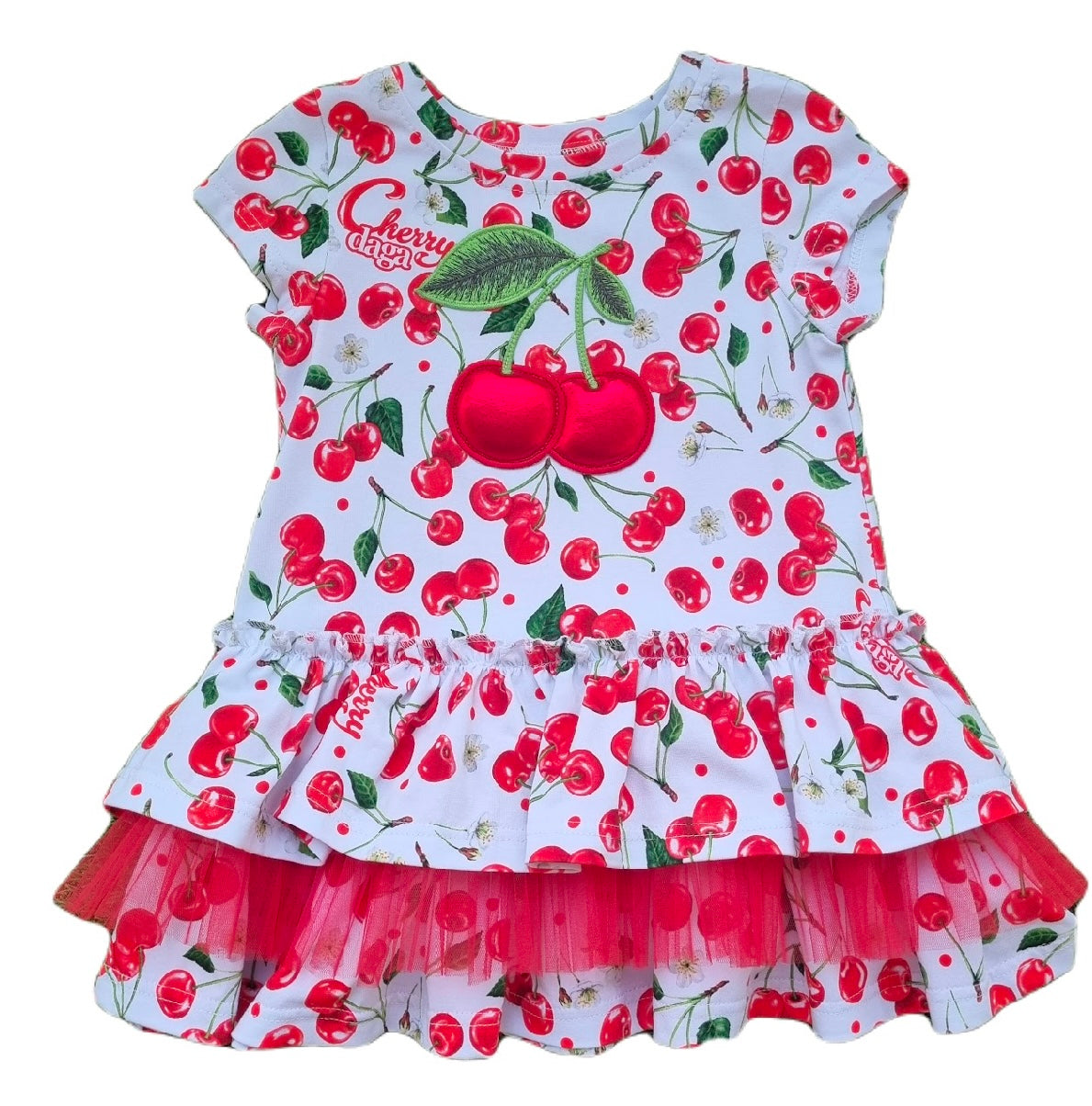 Daga fluffy Cherries jersey tulle detail dress