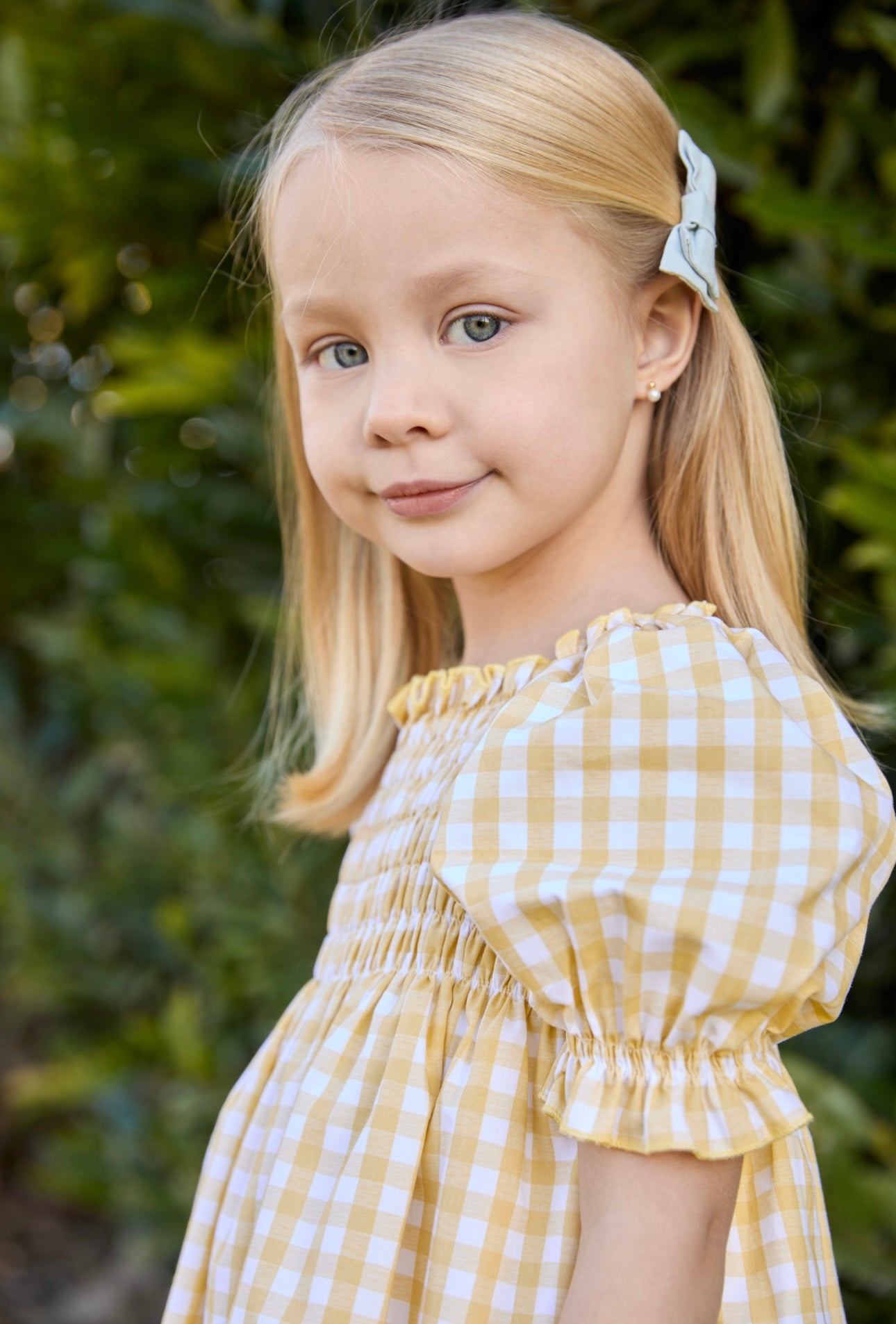 Martin Aranda yellow & white gingham puff sleeve summer dress