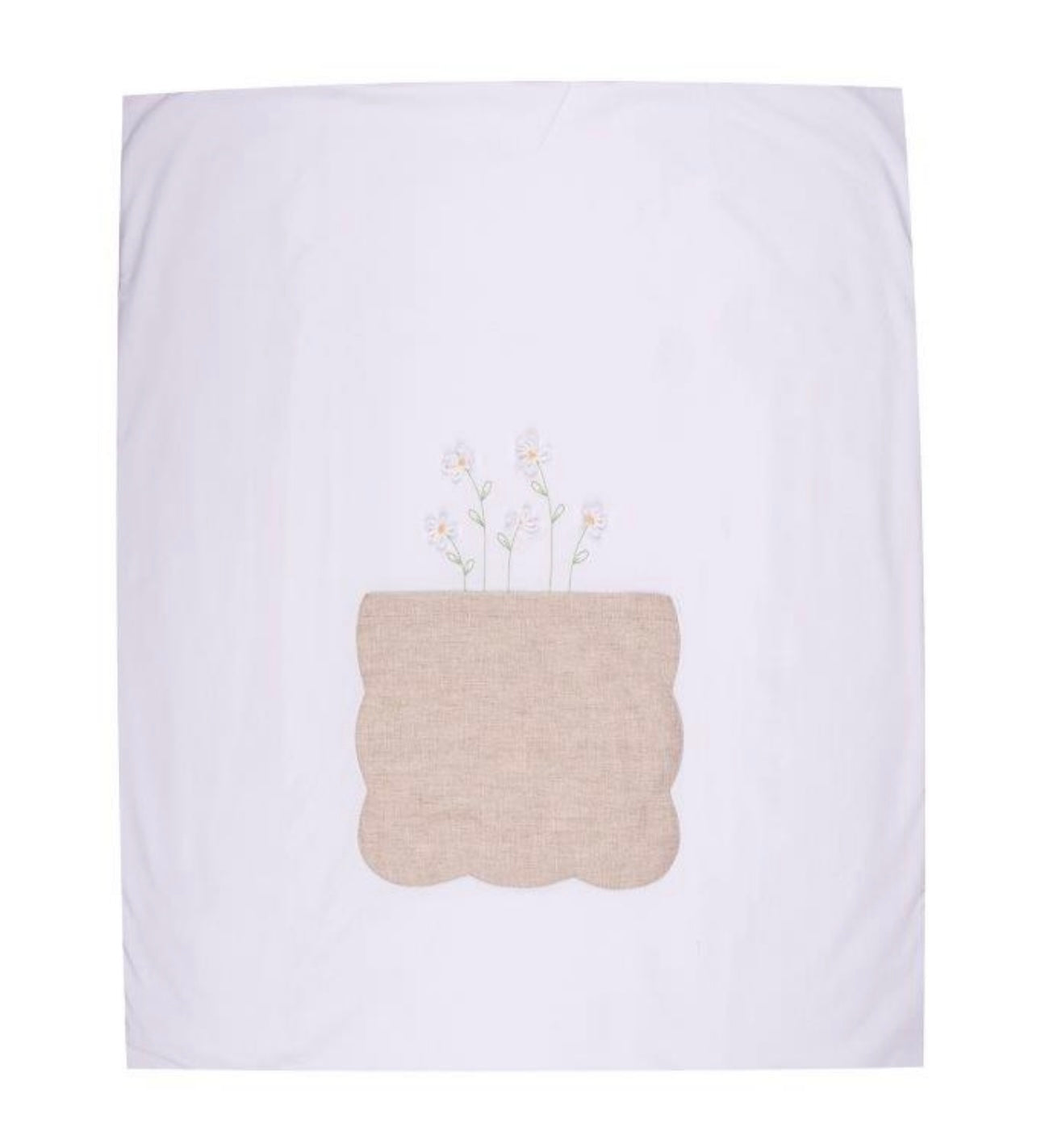 Bimbalo white cotton blanket with beige linen daisy detailing