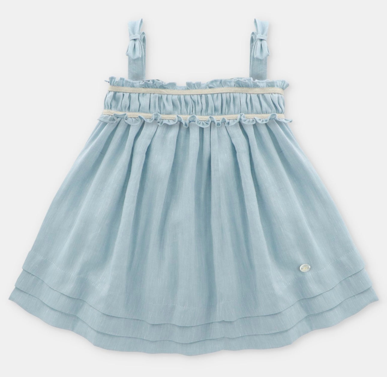 Martin Aranda blue linen dress with beige trim