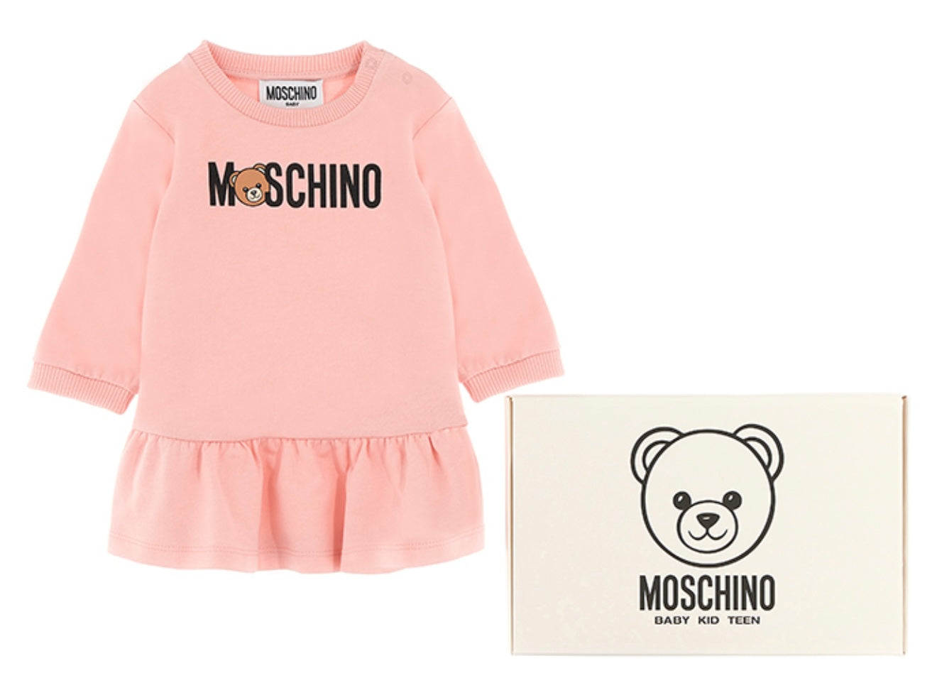Moschino sugar rose teddy logo frilled jumper dress