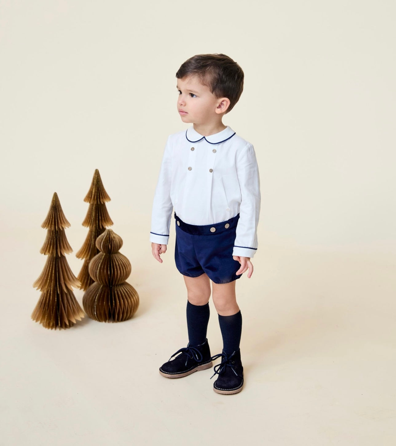 Martin Aranda navy blue & white velvet short set