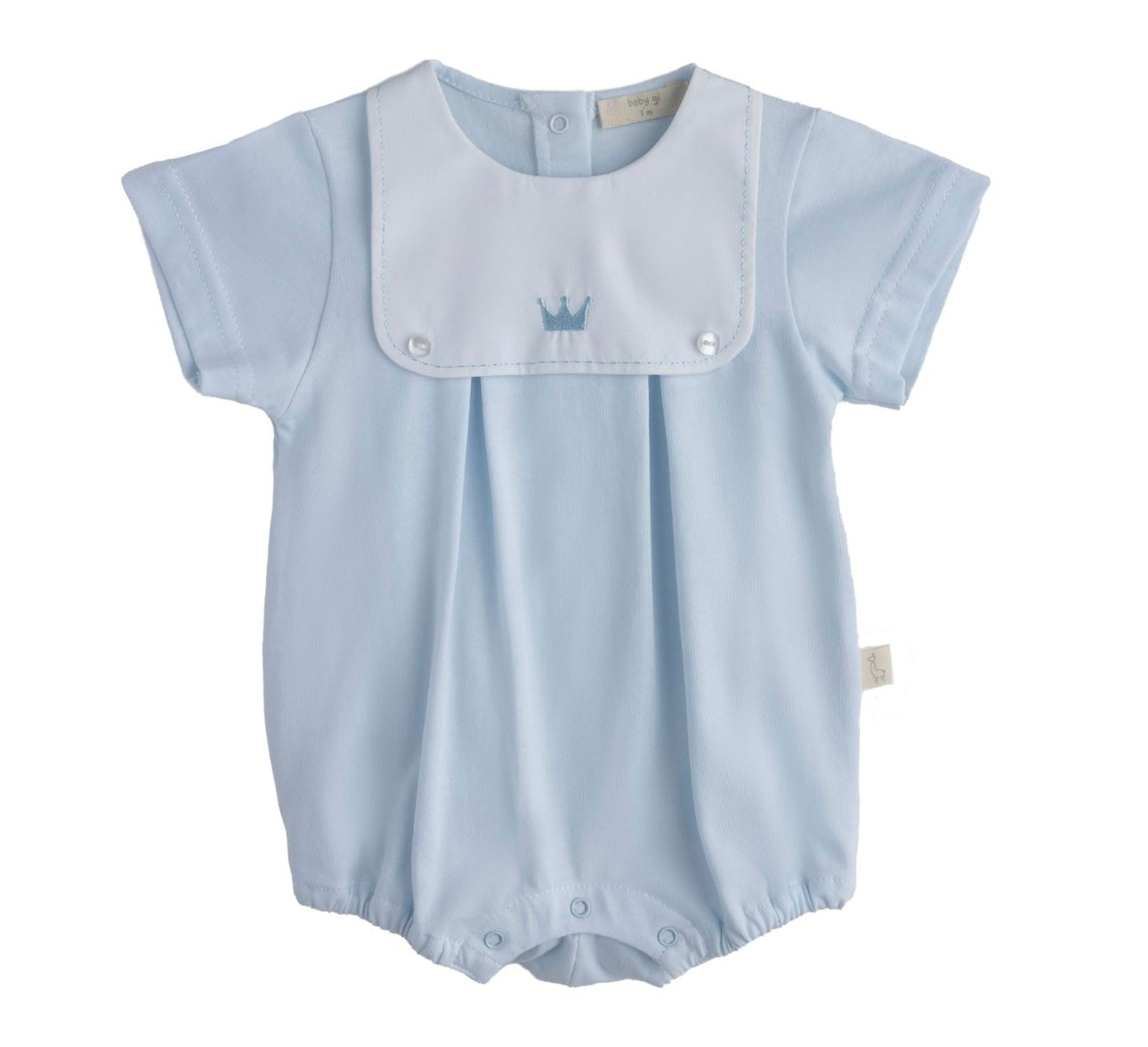 Baby Gi blue & white crown bibbed romper