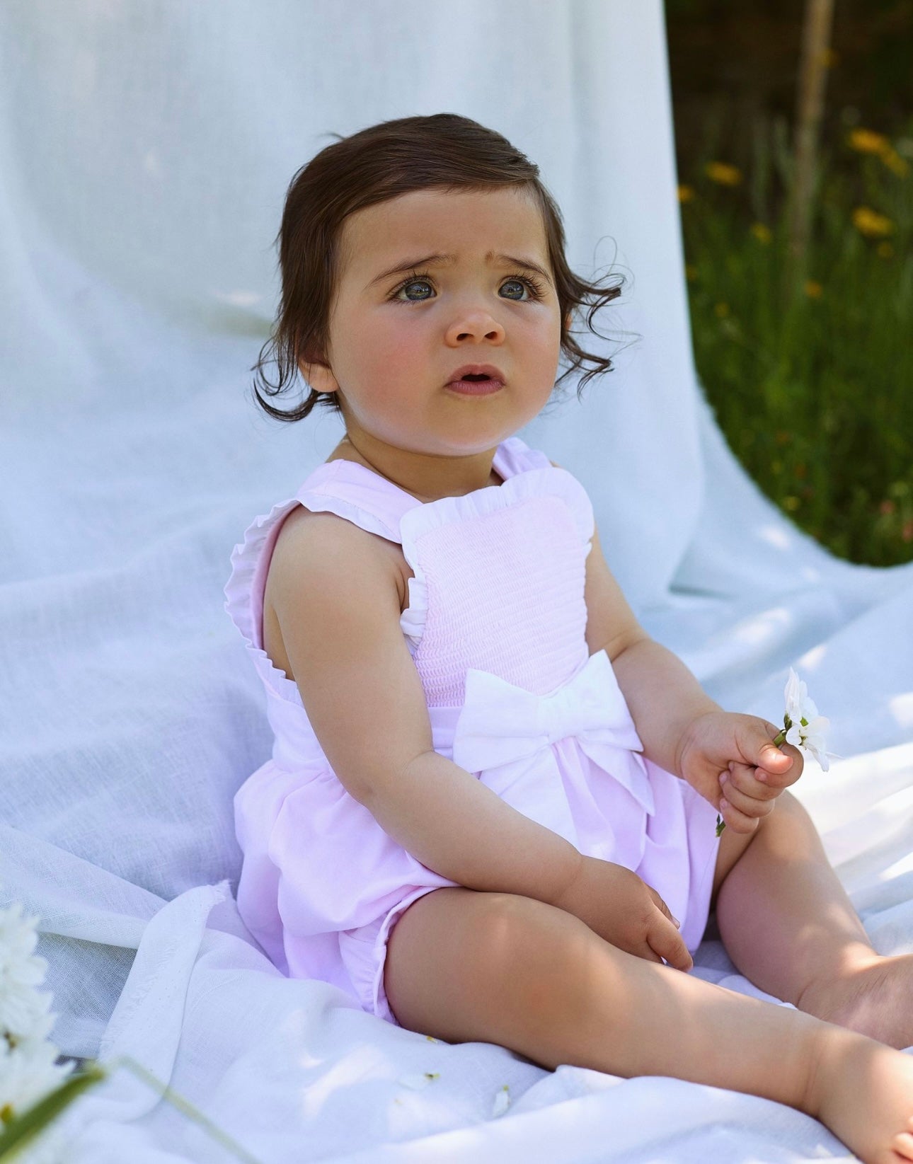 Deolinda girls pink & white bow romper
