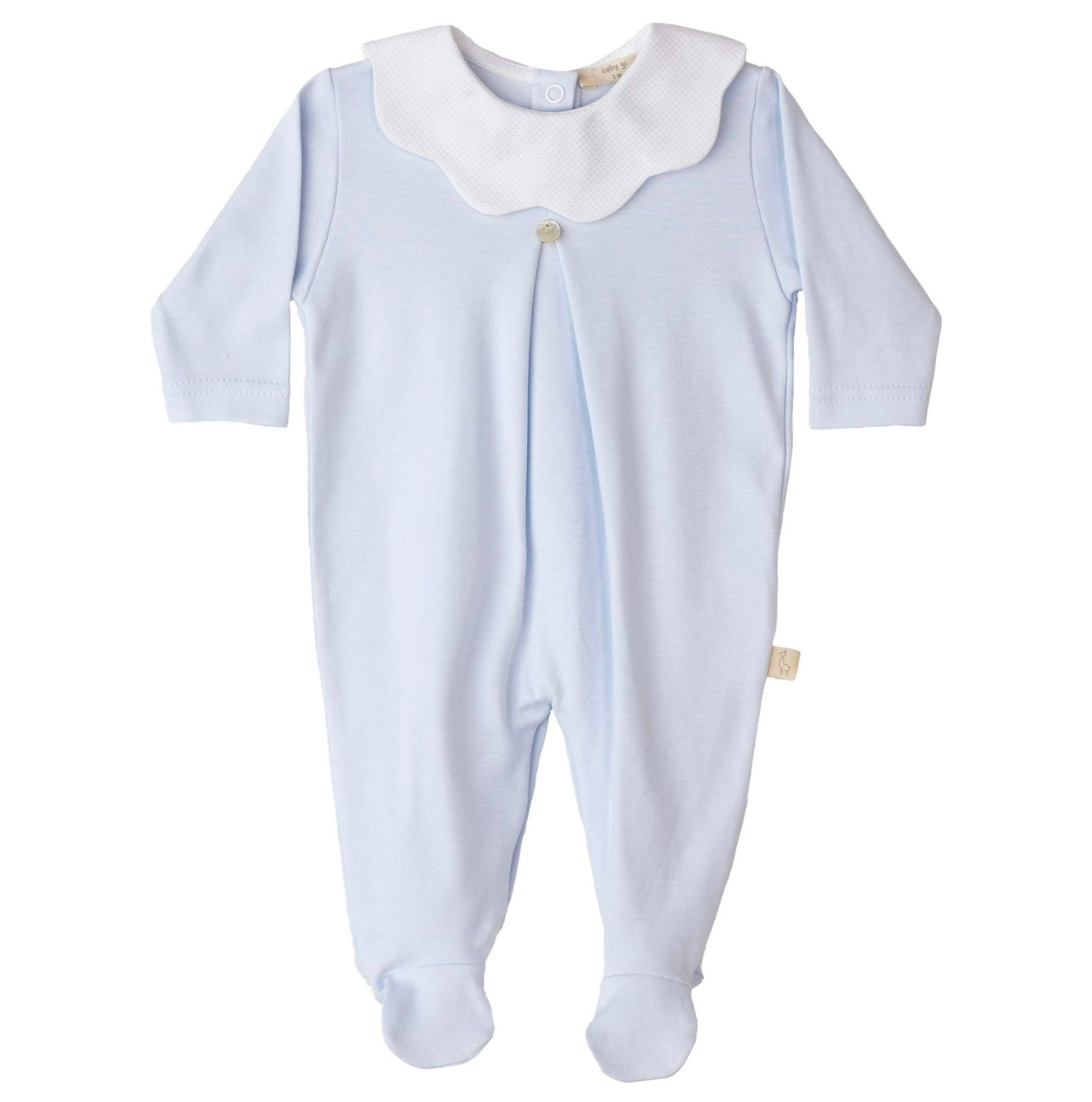 Babu gi blue & white cotton scalloped babygrow