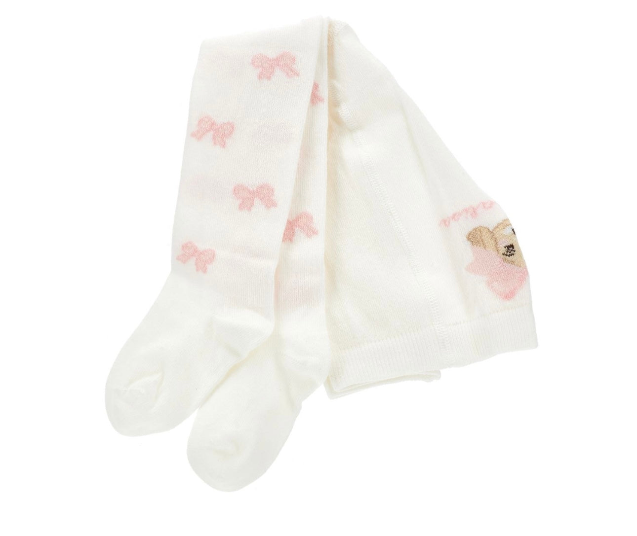 monnalisa pink & white bow puppy tights