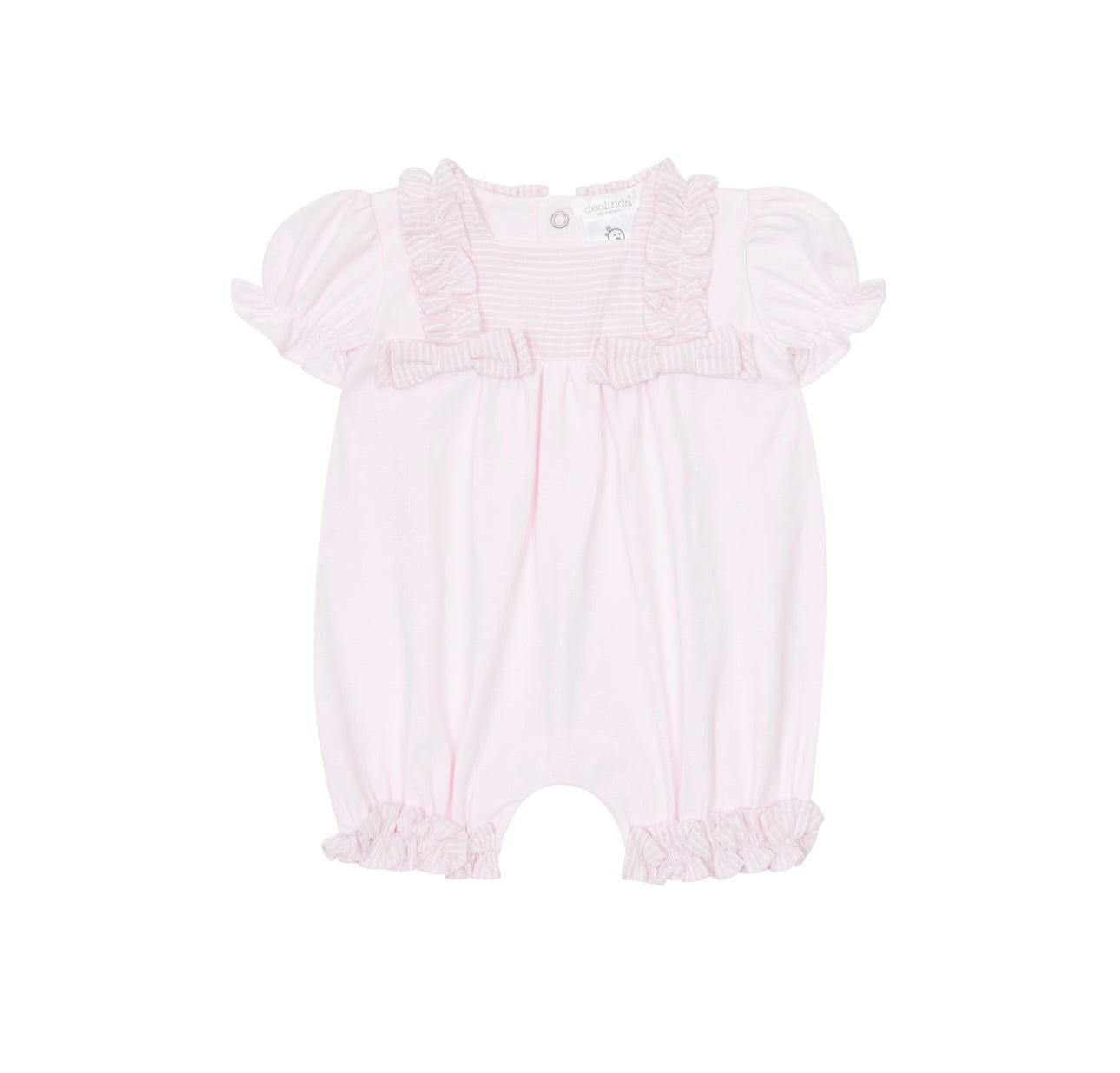 Deolinda girls pink bow frilled cotton romper