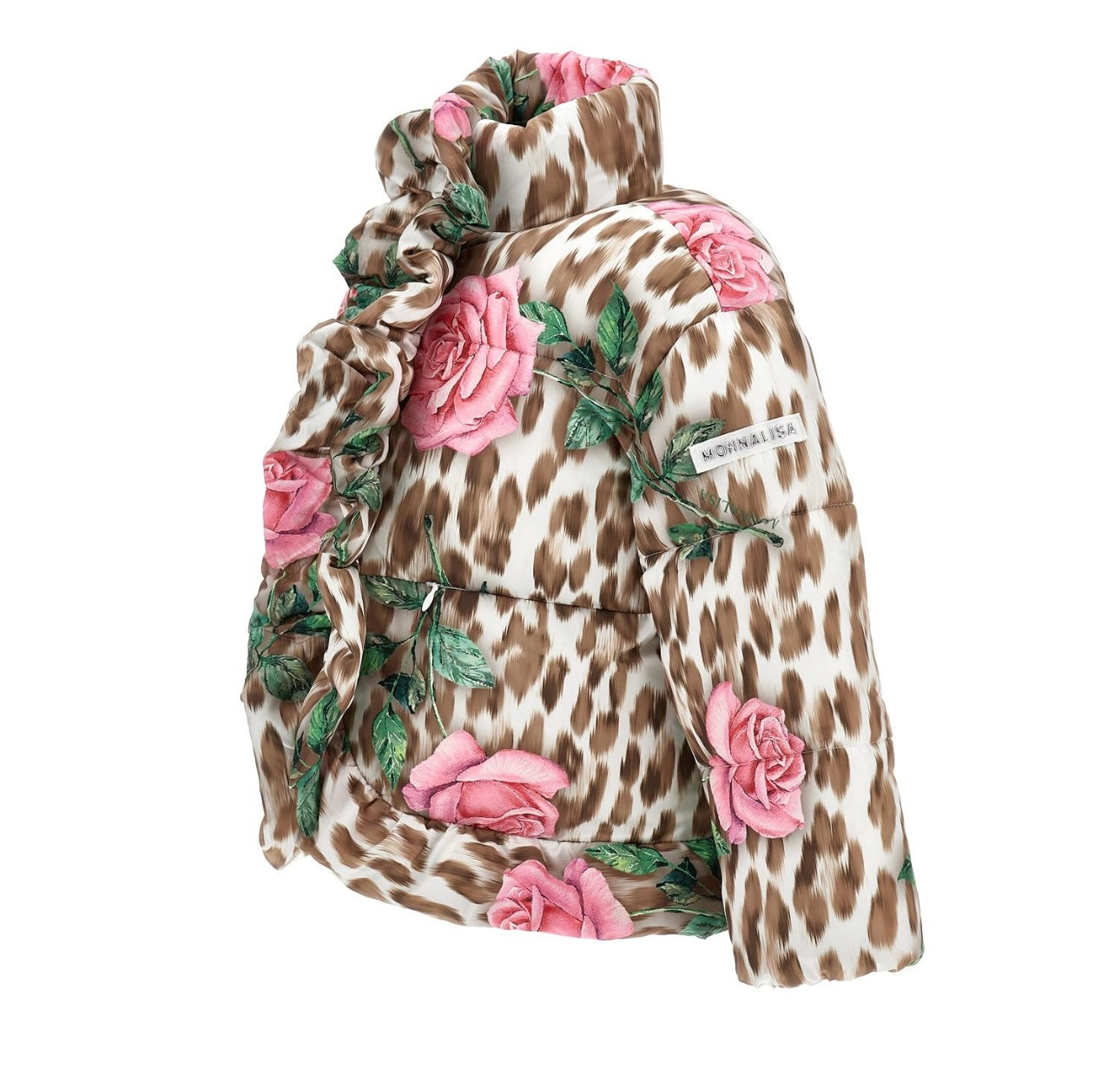 PRE ORDER - Monnalisa pink rose & leopard frilled puffer coat