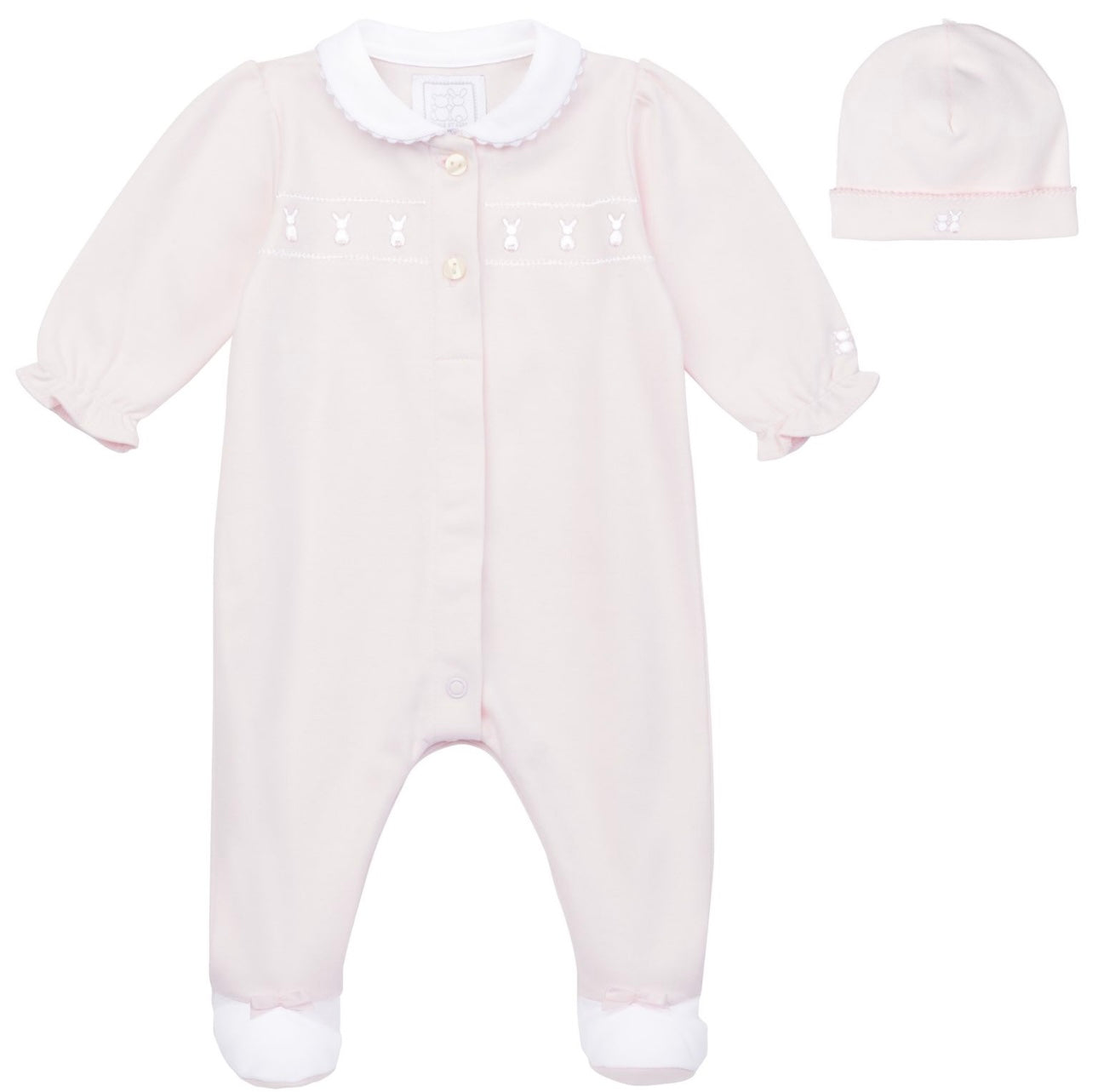 Emile et rose baby pink bunny embroidered babygrow & hat set