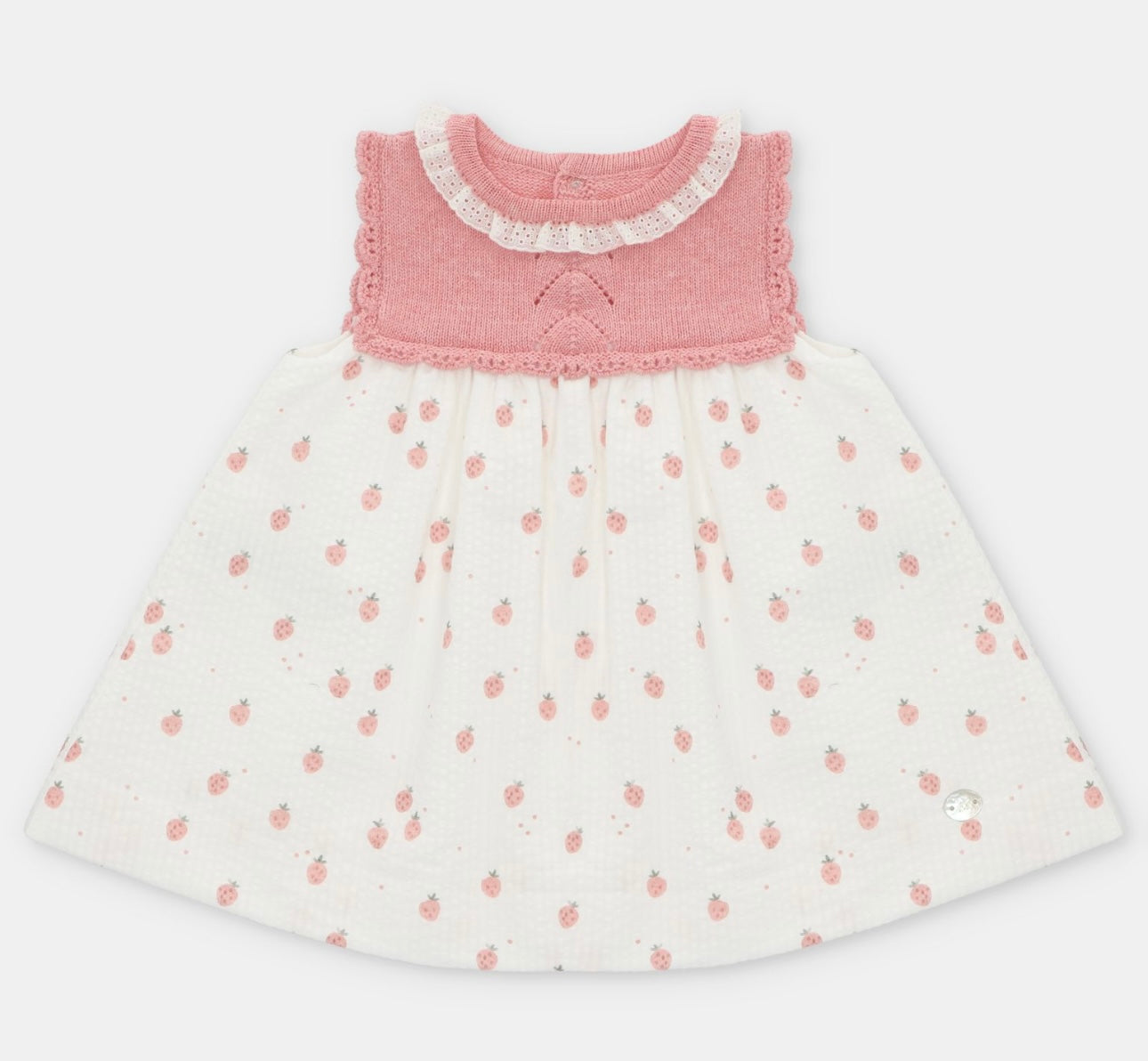 Martin Aranda coral strawberry print half knit dress