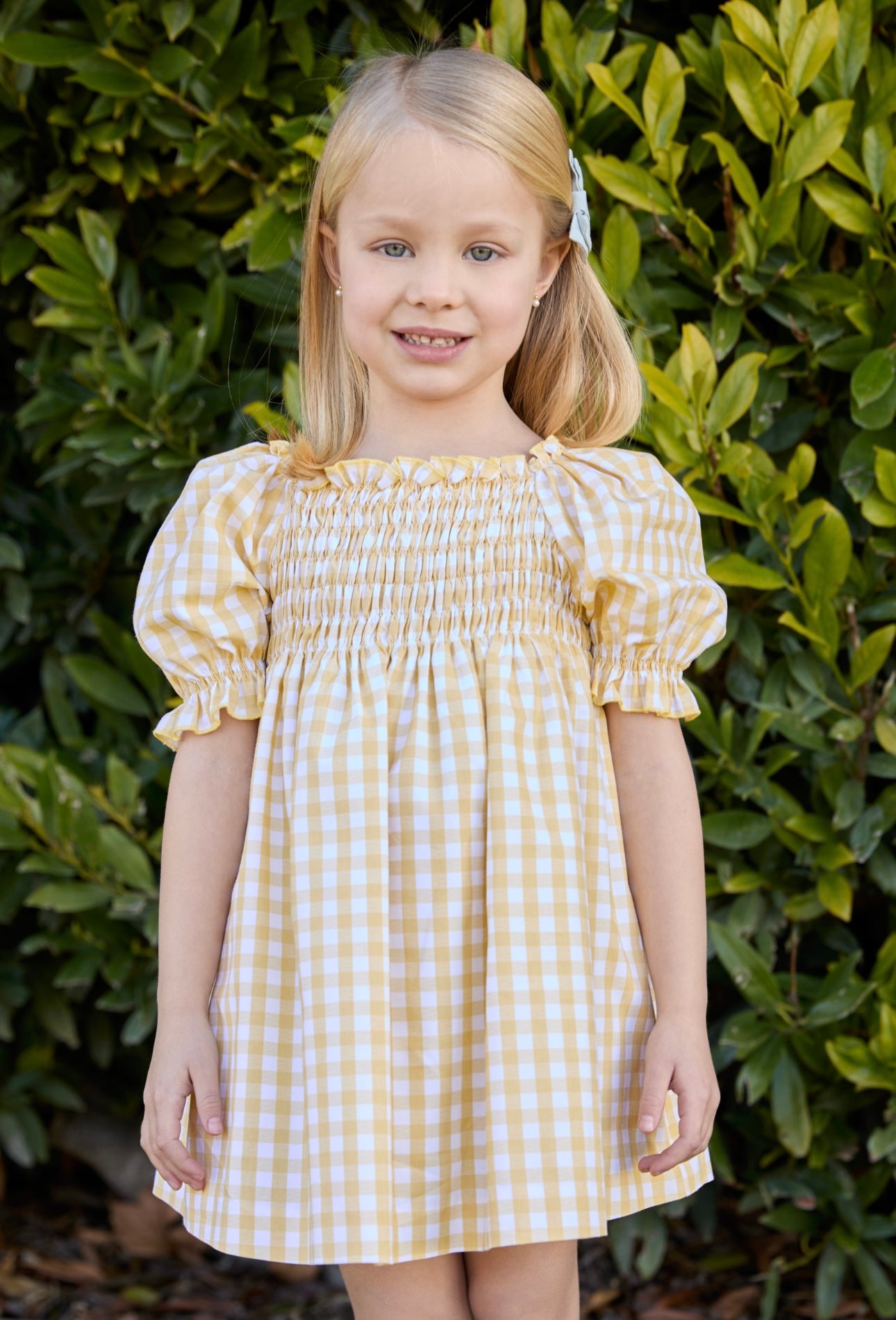Martin Aranda yellow & white gingham puff sleeve summer dress