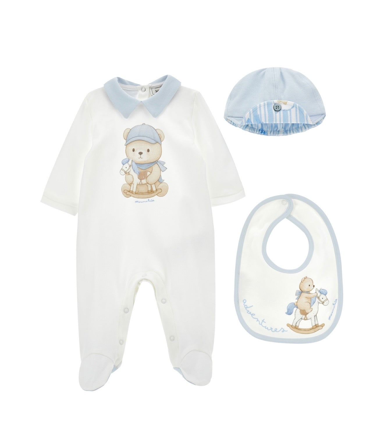 PRE ORDER - monnalisa teddy 3 piece babygrow set