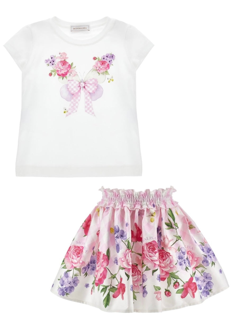 PRE ORDER - monnalisa pink & purple floral butterfly skirt set