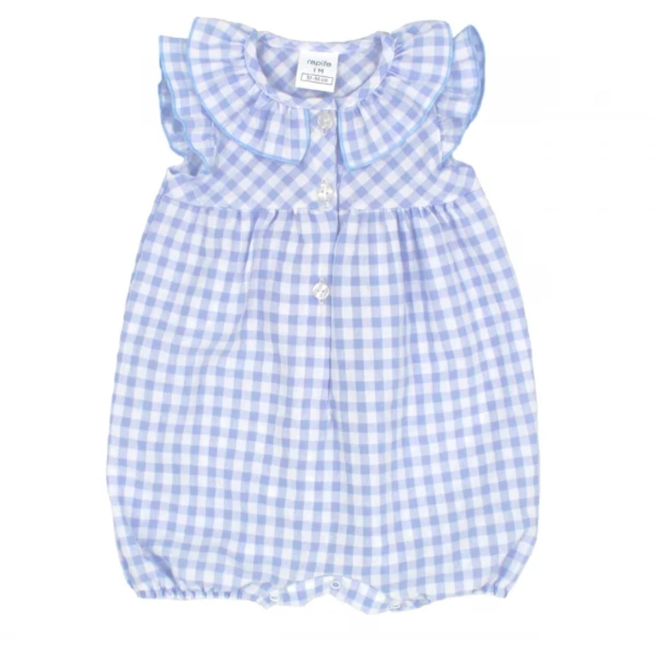 Rapife blue gingham frilled romper