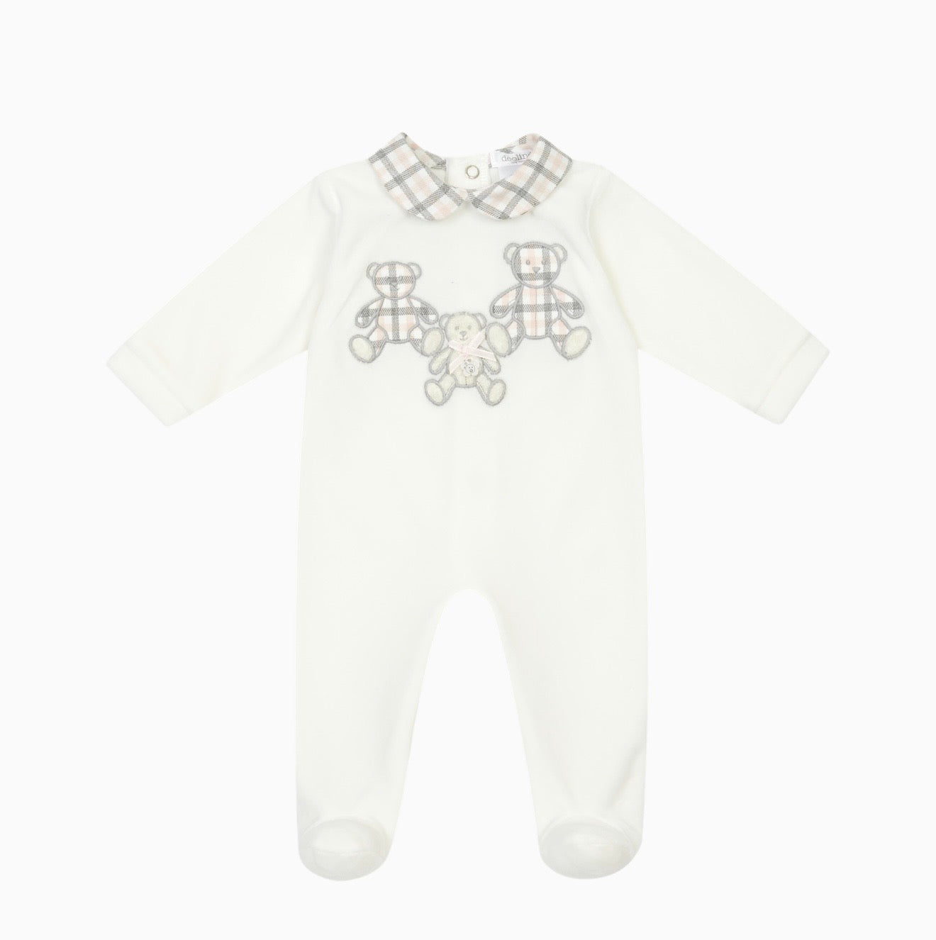 PRE ORDER - Deolinda teddy bear pink & grey check babygrow
