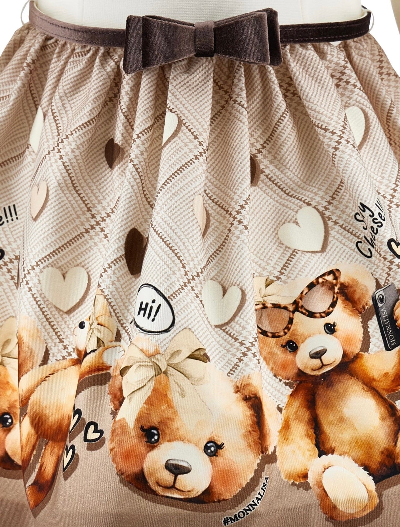 PRE ORDER - Monnalisa brown & cream Teddy belted dress