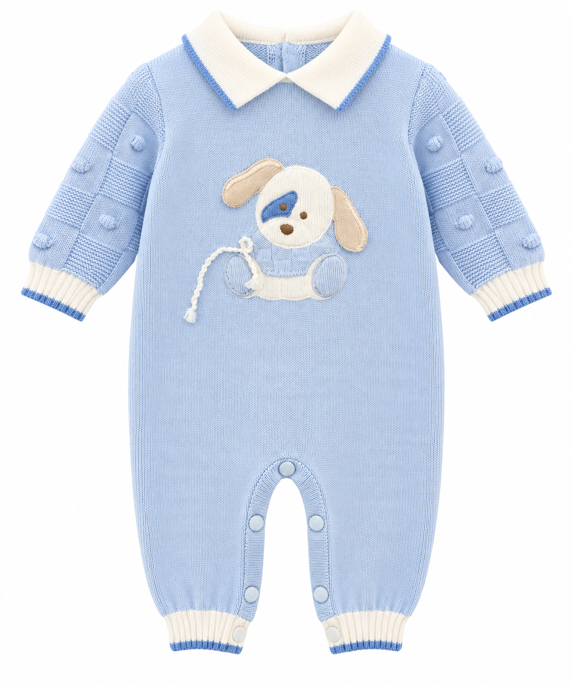 Bimbalo blue knitted dog babygrow