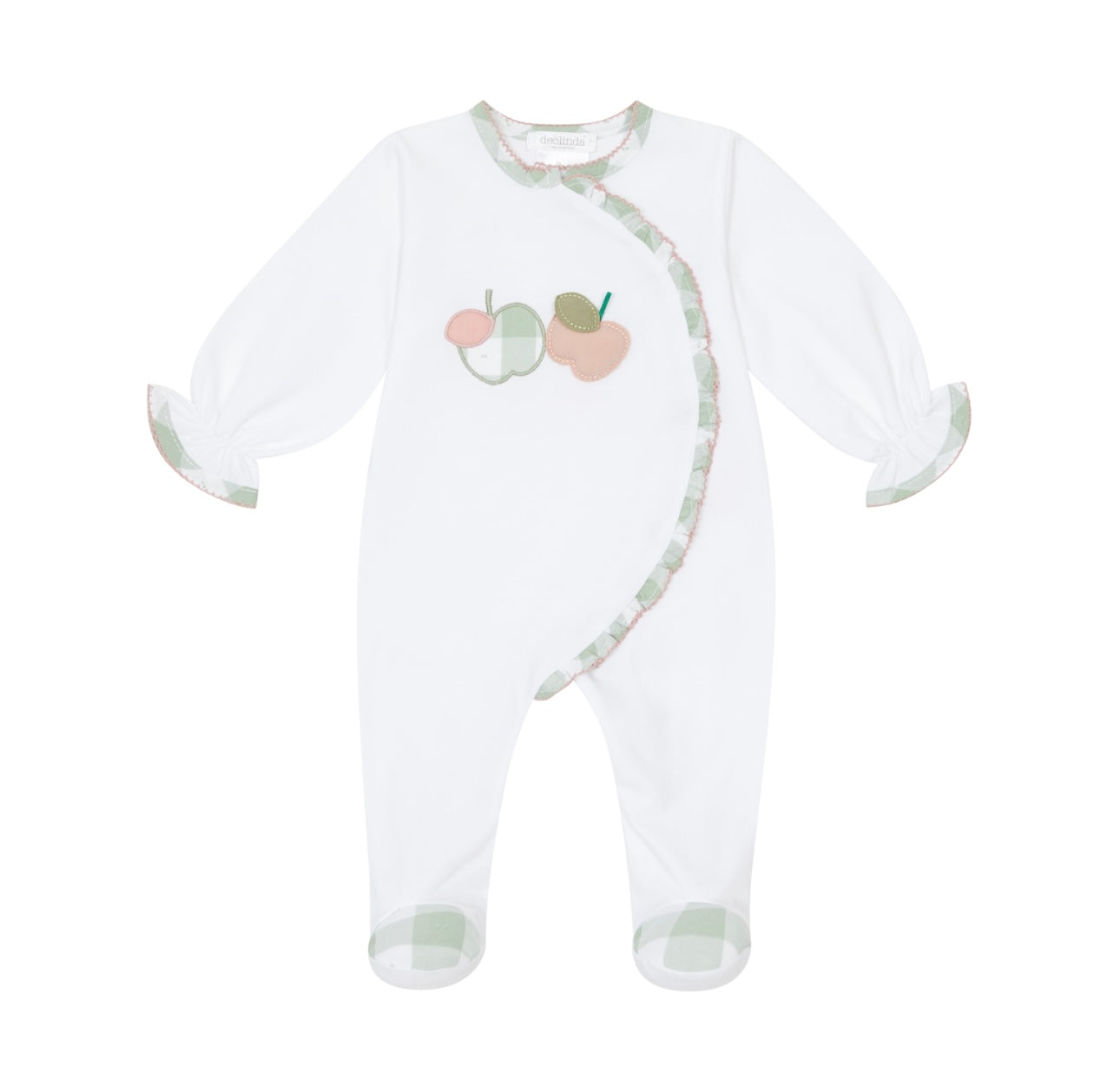 Deolinda white and mint green check apple babygrow