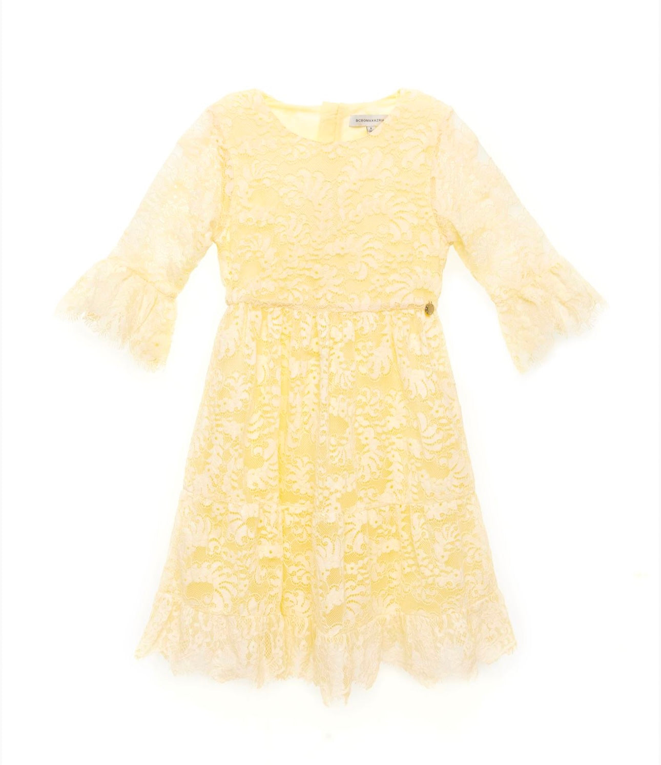 BCBGMAXAZARIA girls yellow lace frilled summer dress