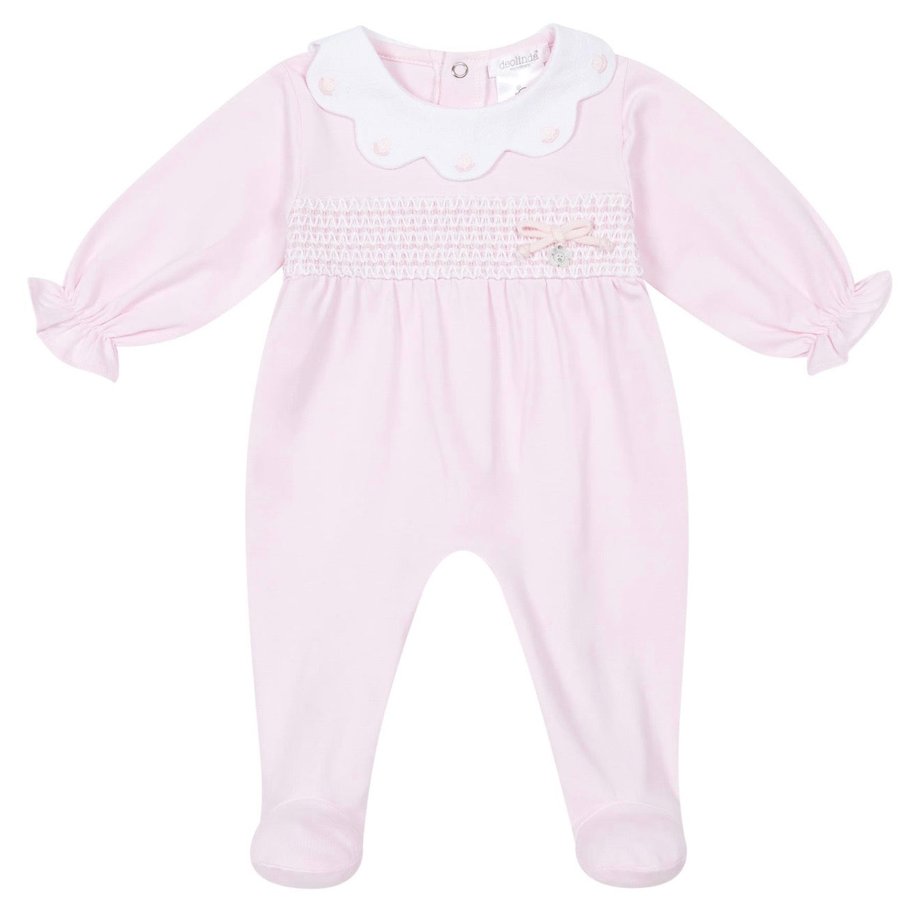 Deolinda pink scalloped smocked babygrow