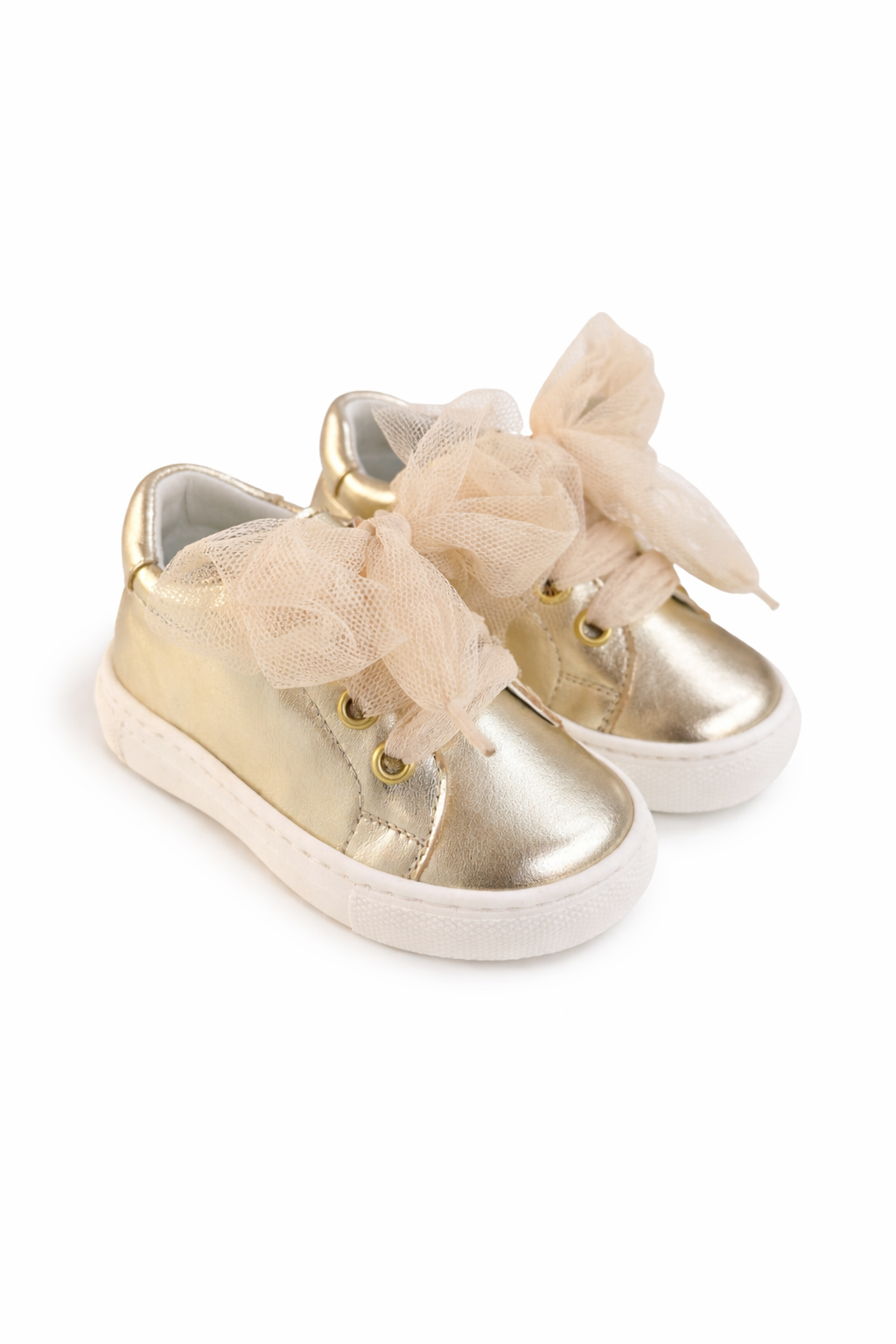 Andanines gold leather tulle trainers