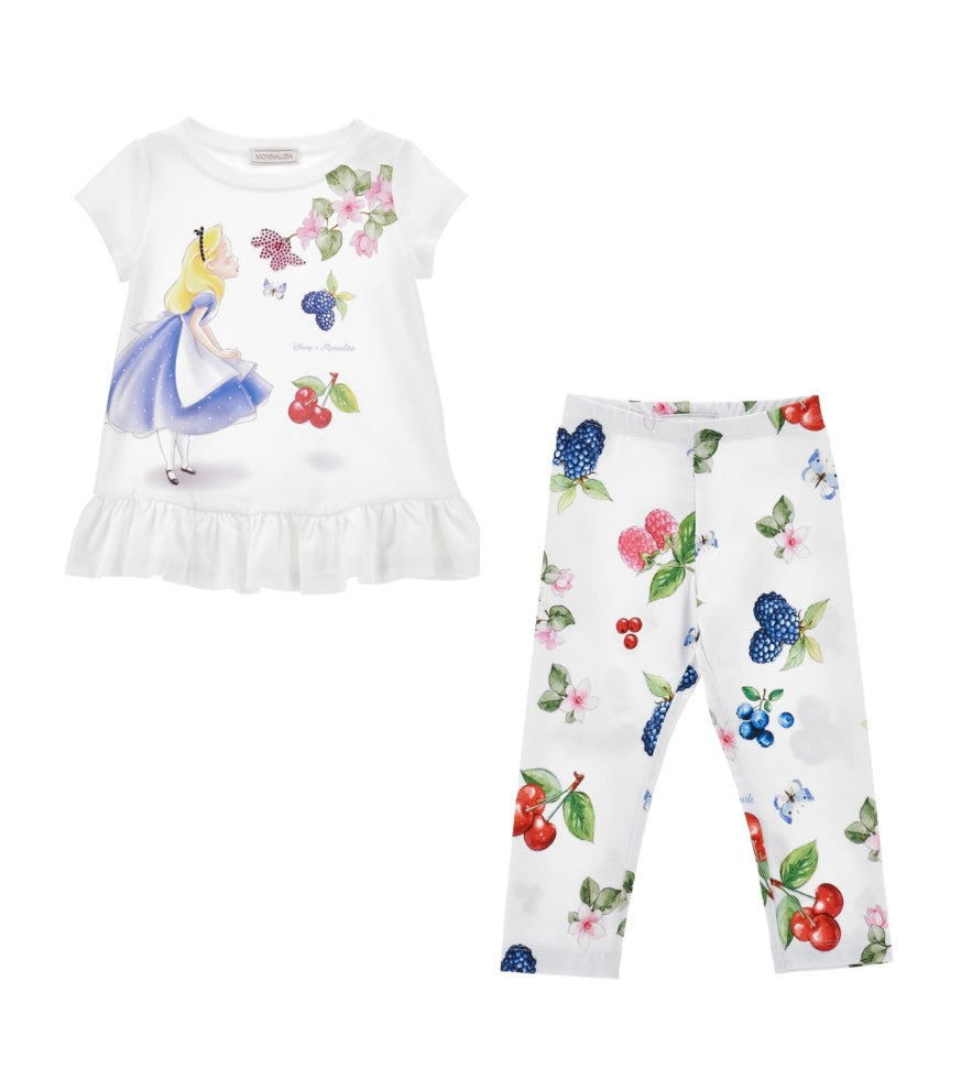 Monnalisa white Alice in wonderland legging set