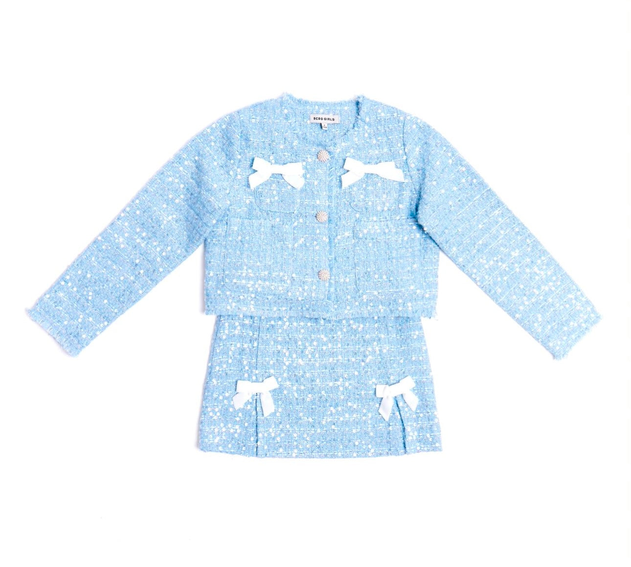 BCBGMAXAZARIA girls blue diamanté tweed skirt & jacket set