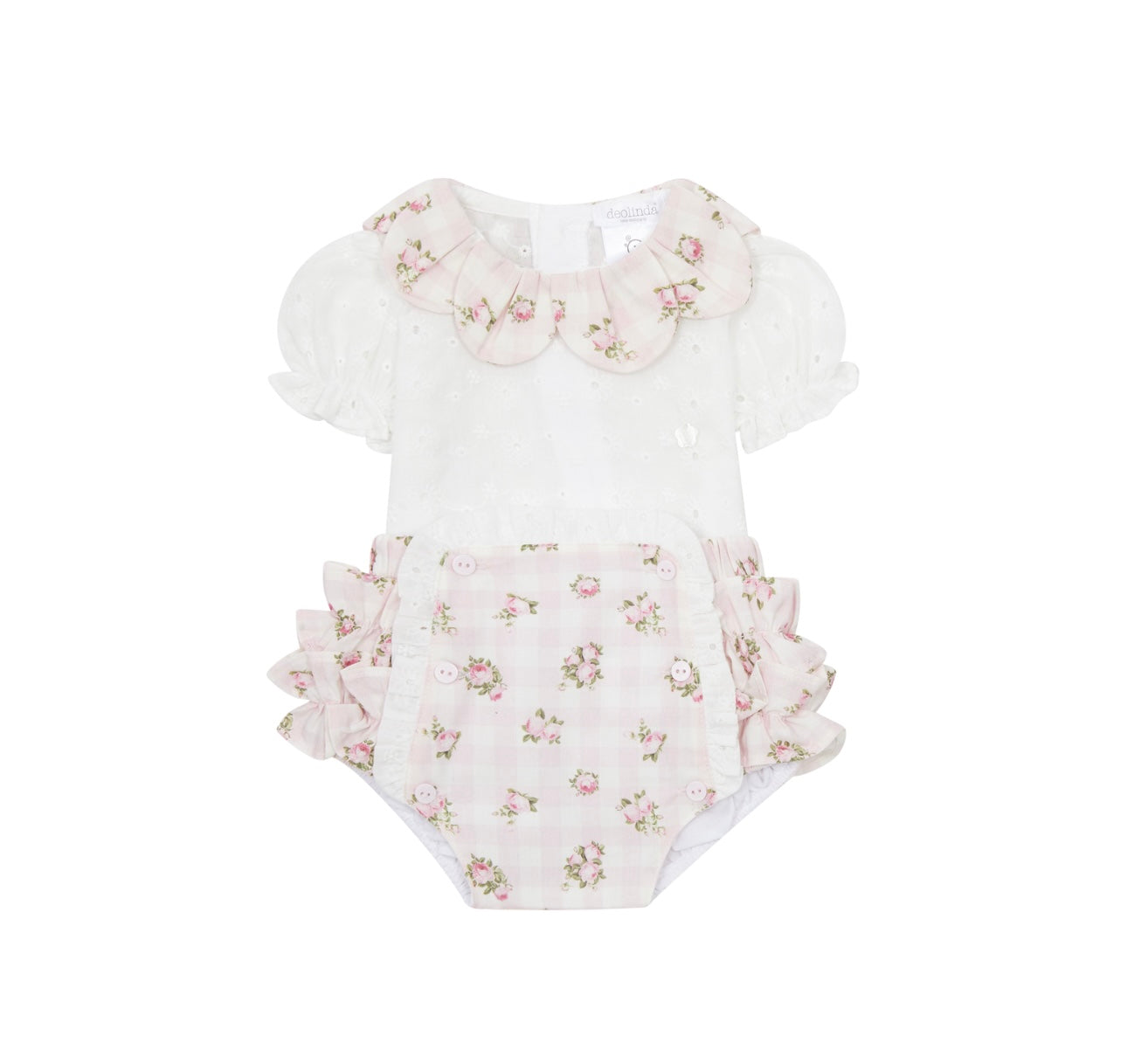 Deolinda girls pink gingham & floral jam pant set