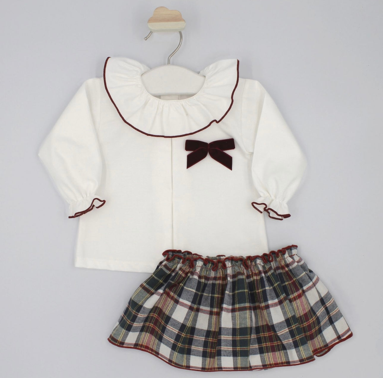 Rapife ivory & red check skirt set