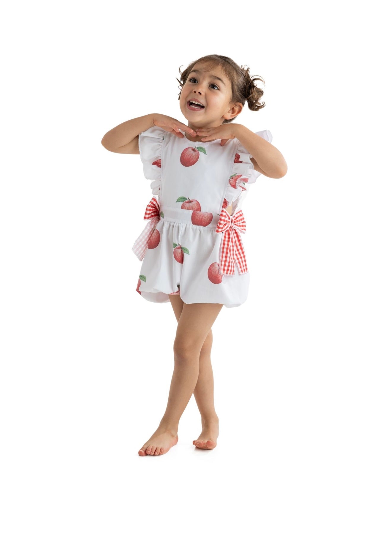 Meia pata apple print bow playsuit