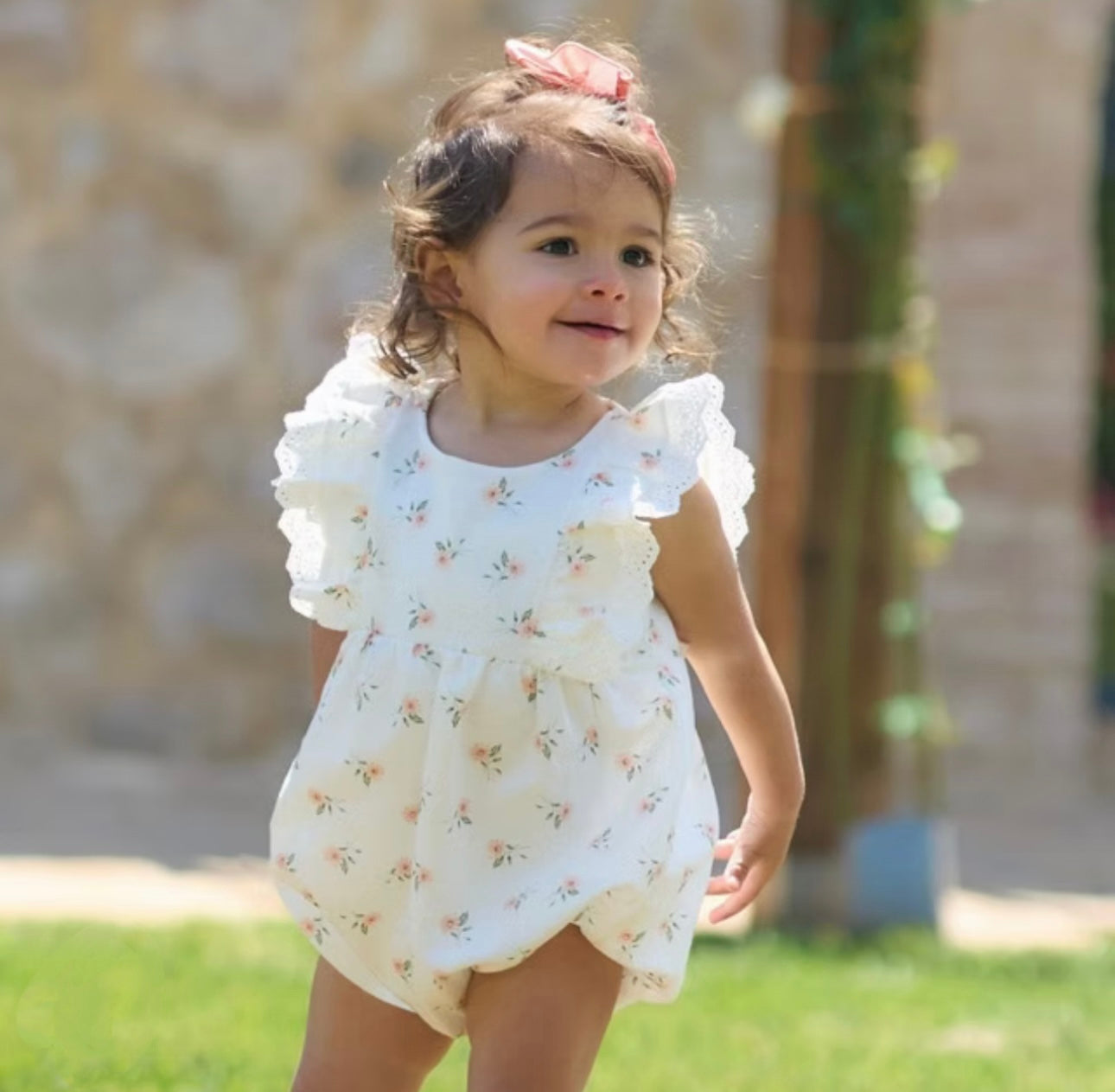 Rapife peach & ivory frilled romper