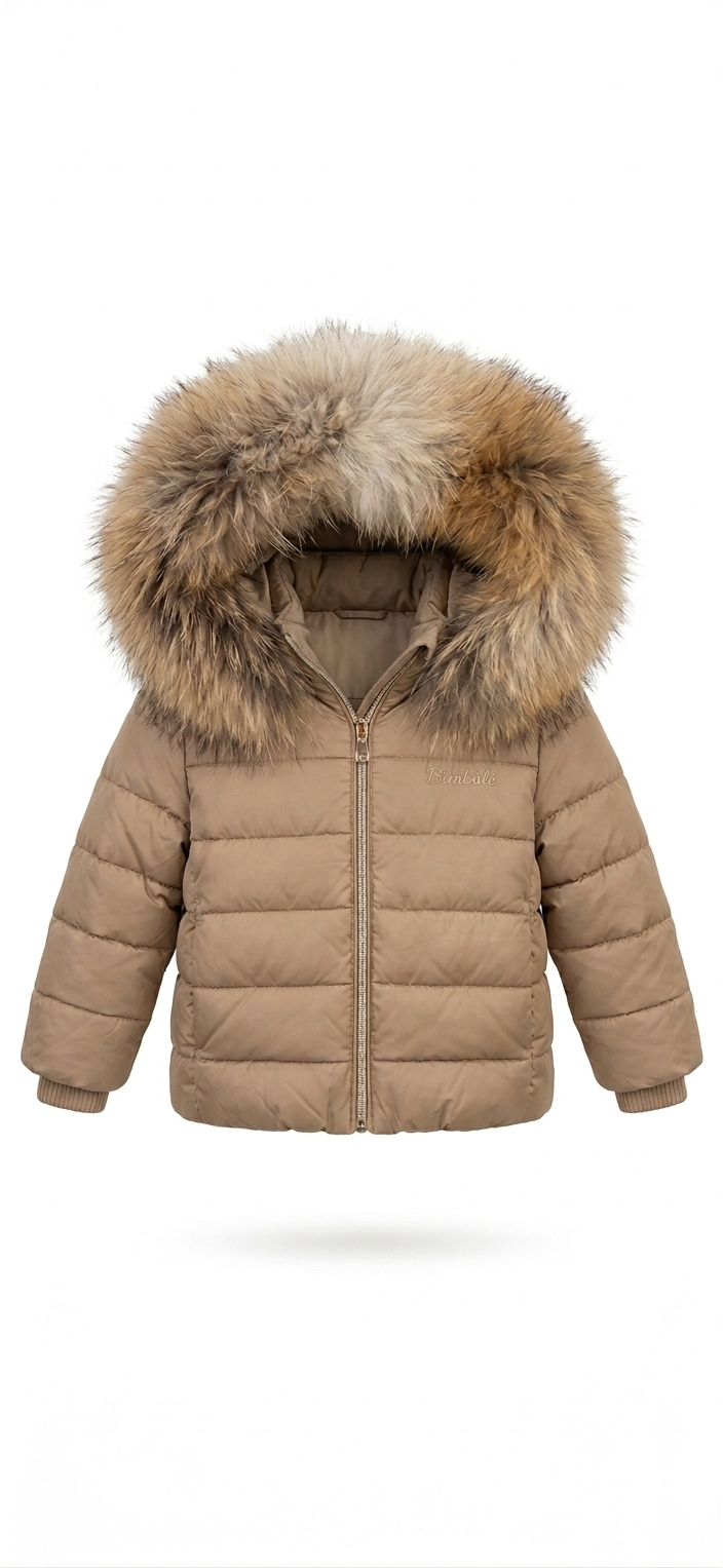 PRE ORDER - Bimbalo boys beige fur hood puffer coat