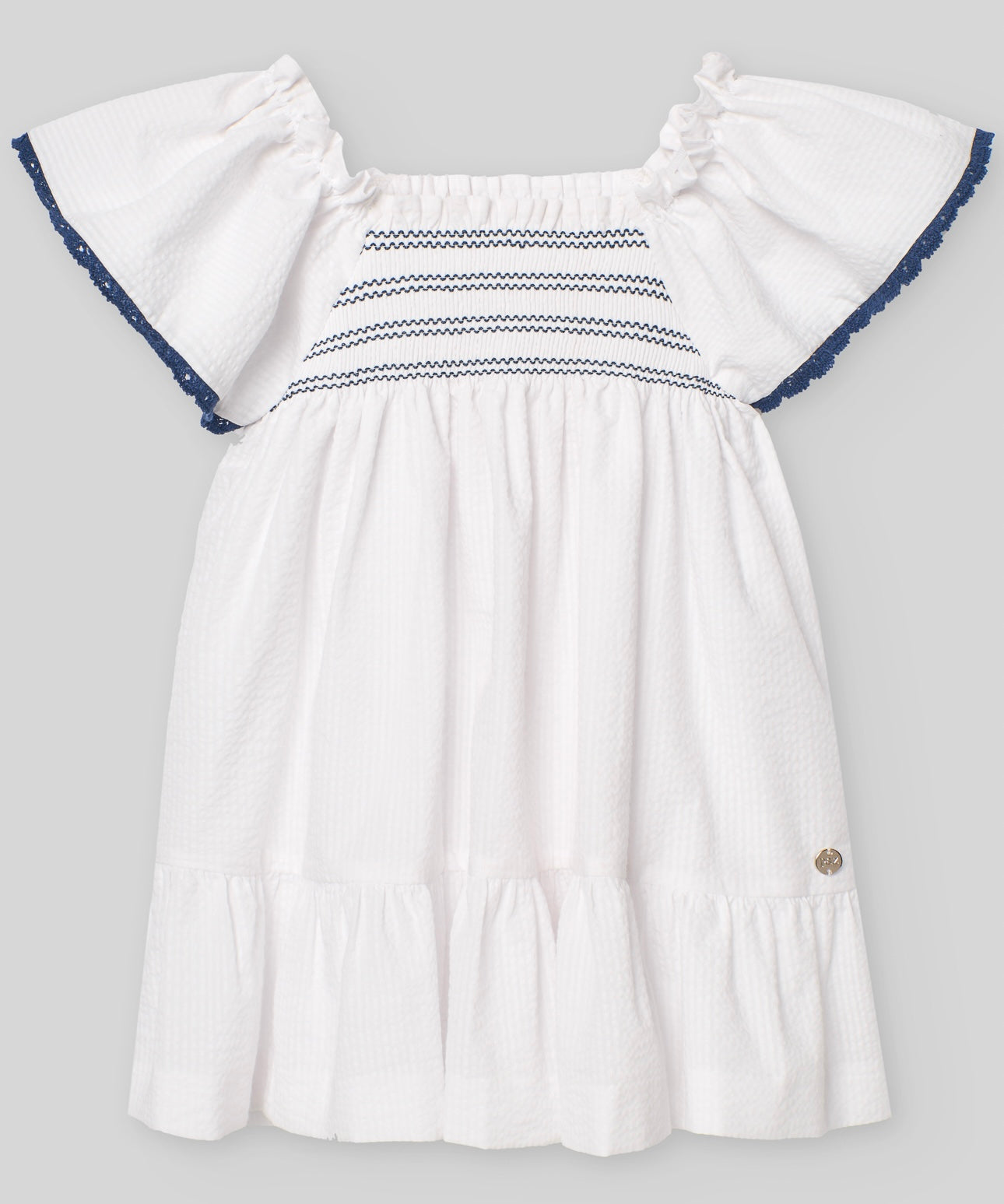 Paz Rodriguez white & navy embroidered summer dress