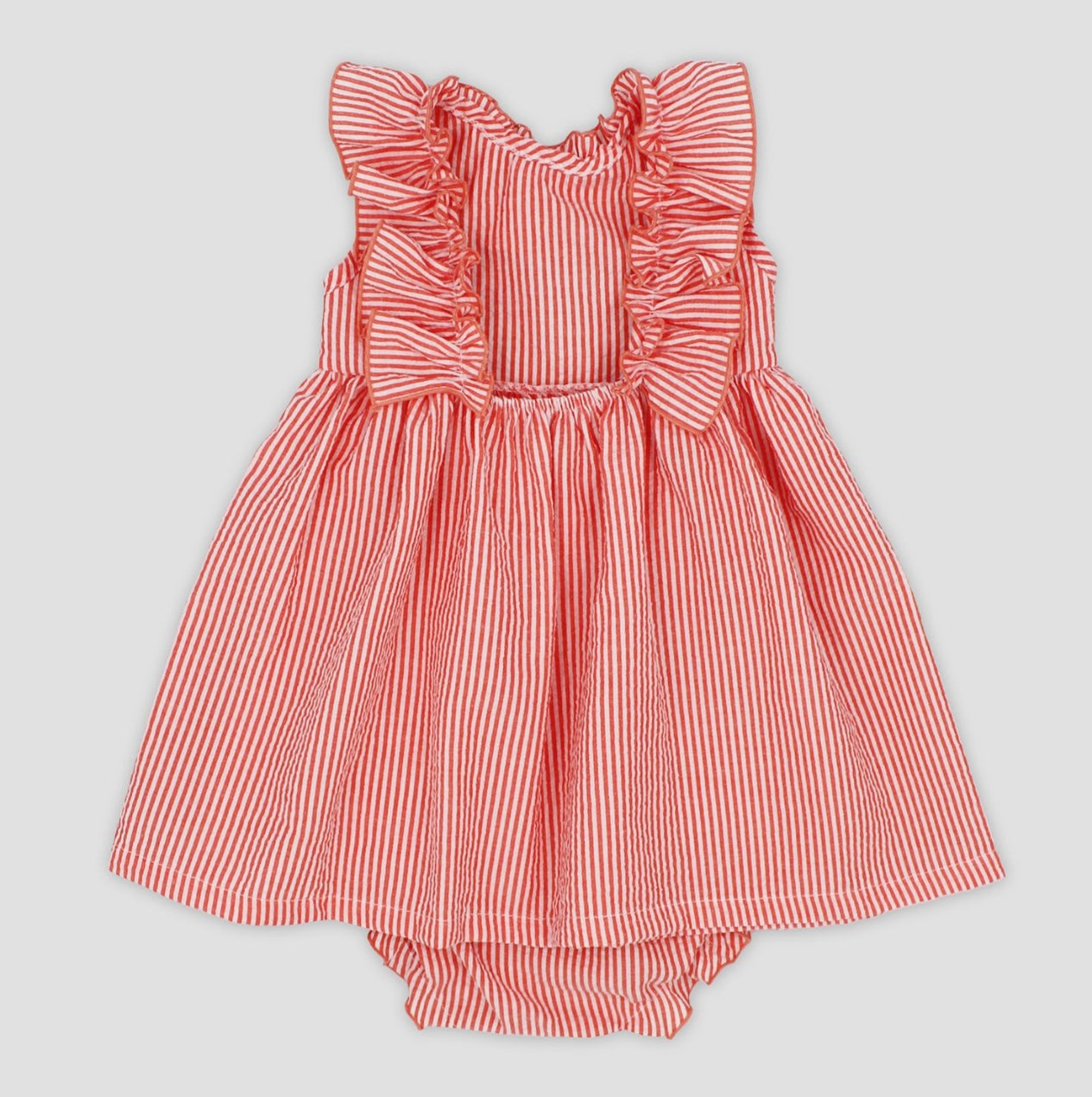Rapife coral stripe frilled dress & pant set
